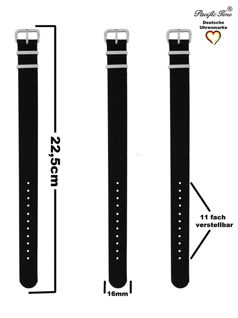 Pacific Time Uhrenarmband Wechselarmband Textil Nylon 16mm, Gratis Versand