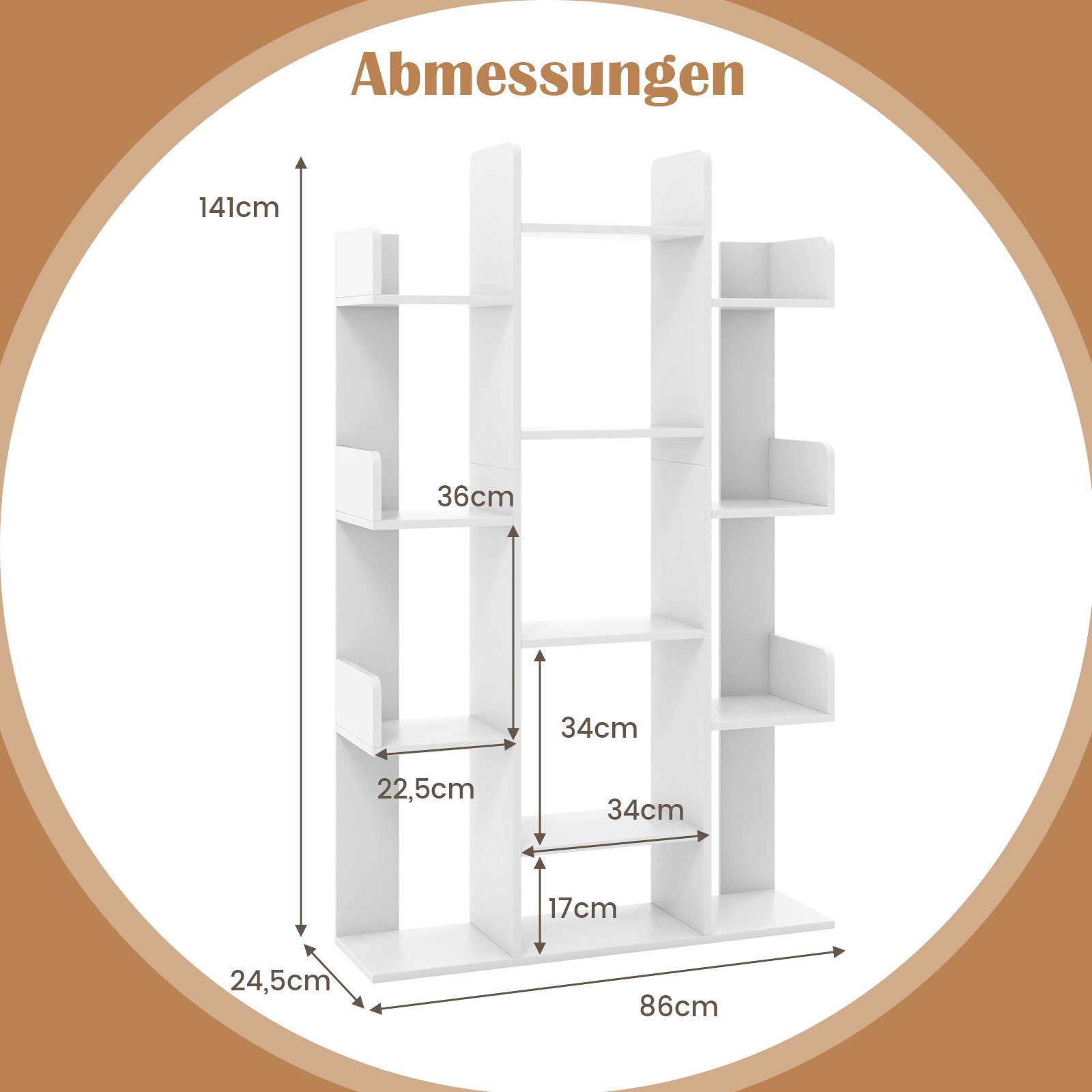 COSTWAY Bücherregal, mit 13 offenen Fächern, im Baumform, 86x24,5x141cm