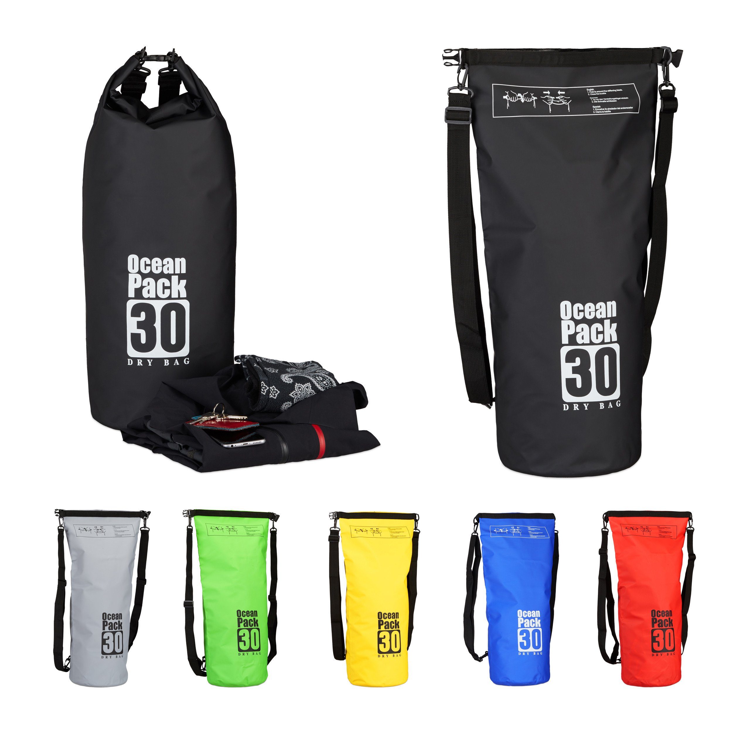 relaxdays Drybag Ocean Pack 30L wasserdicht, schwarz günstig online kaufen