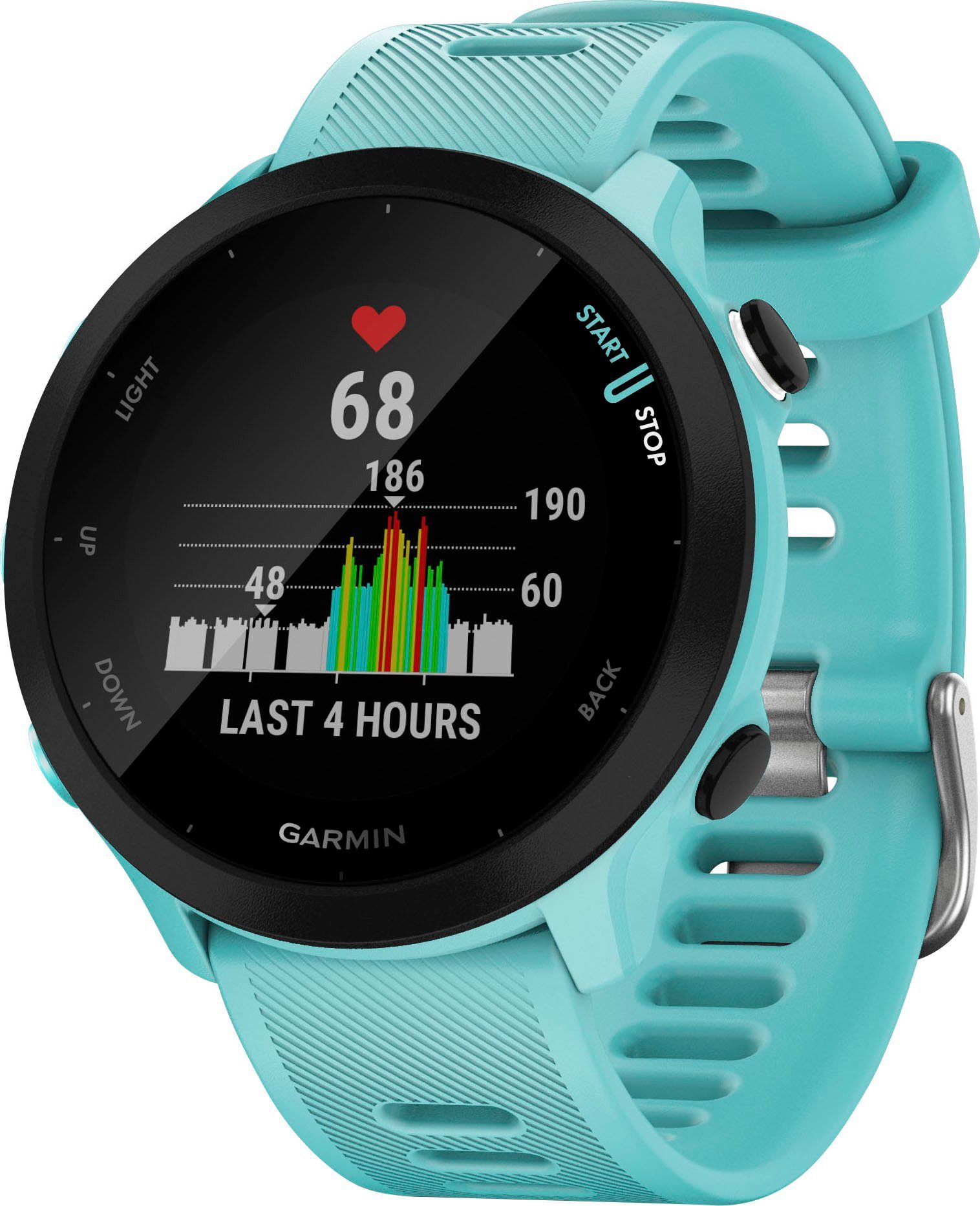 Garmin FORERUNNER 55 Multisport- Smartwatch (2,64 cm/1,04 Zoll, Garmin), GPS-Laufuhr türkis | türkis/schwarz | alle Smartwatches