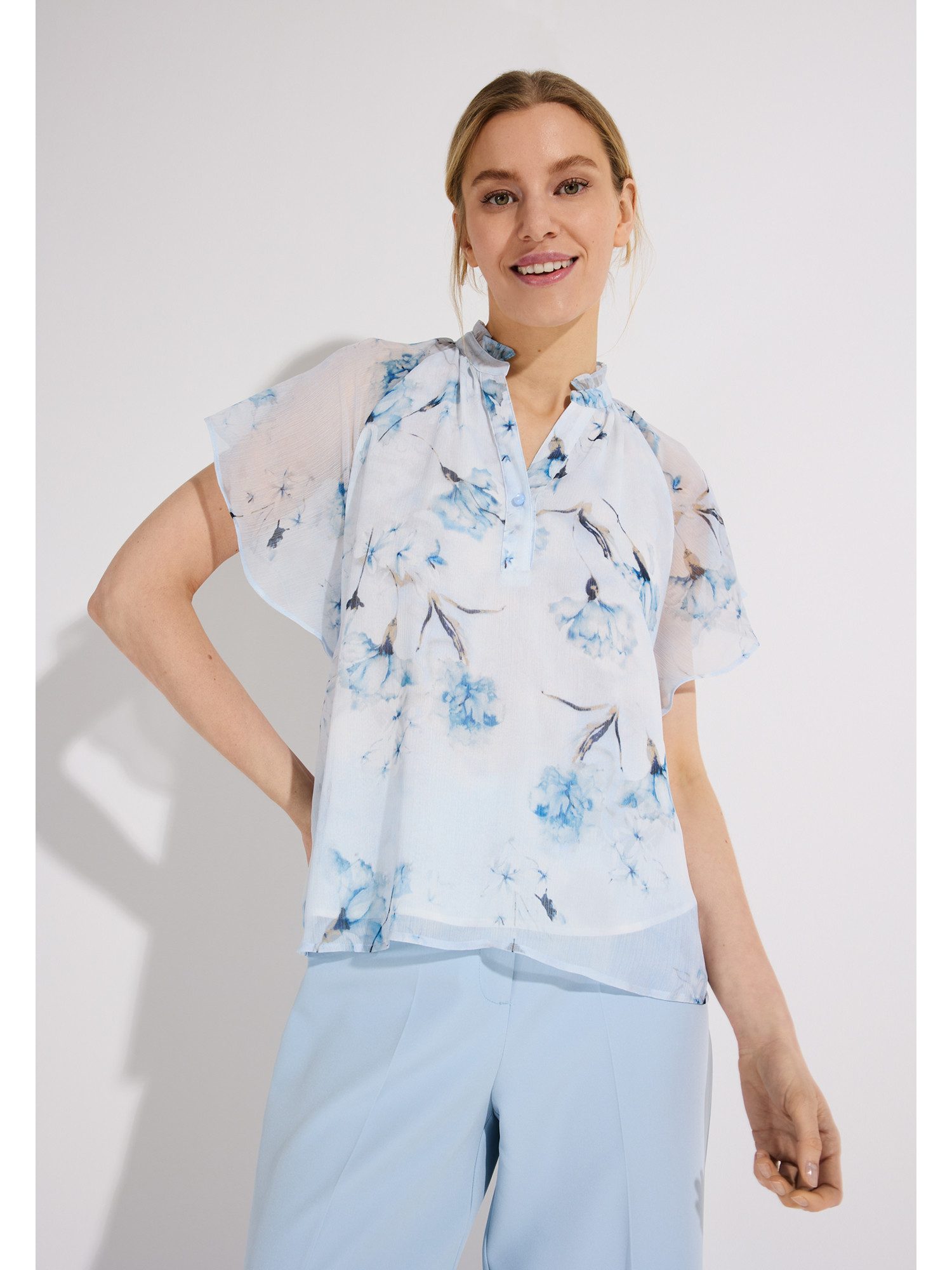 MORE&MORE Kurzarmbluse leichte Schlupfbluse, zarter Blumenprint