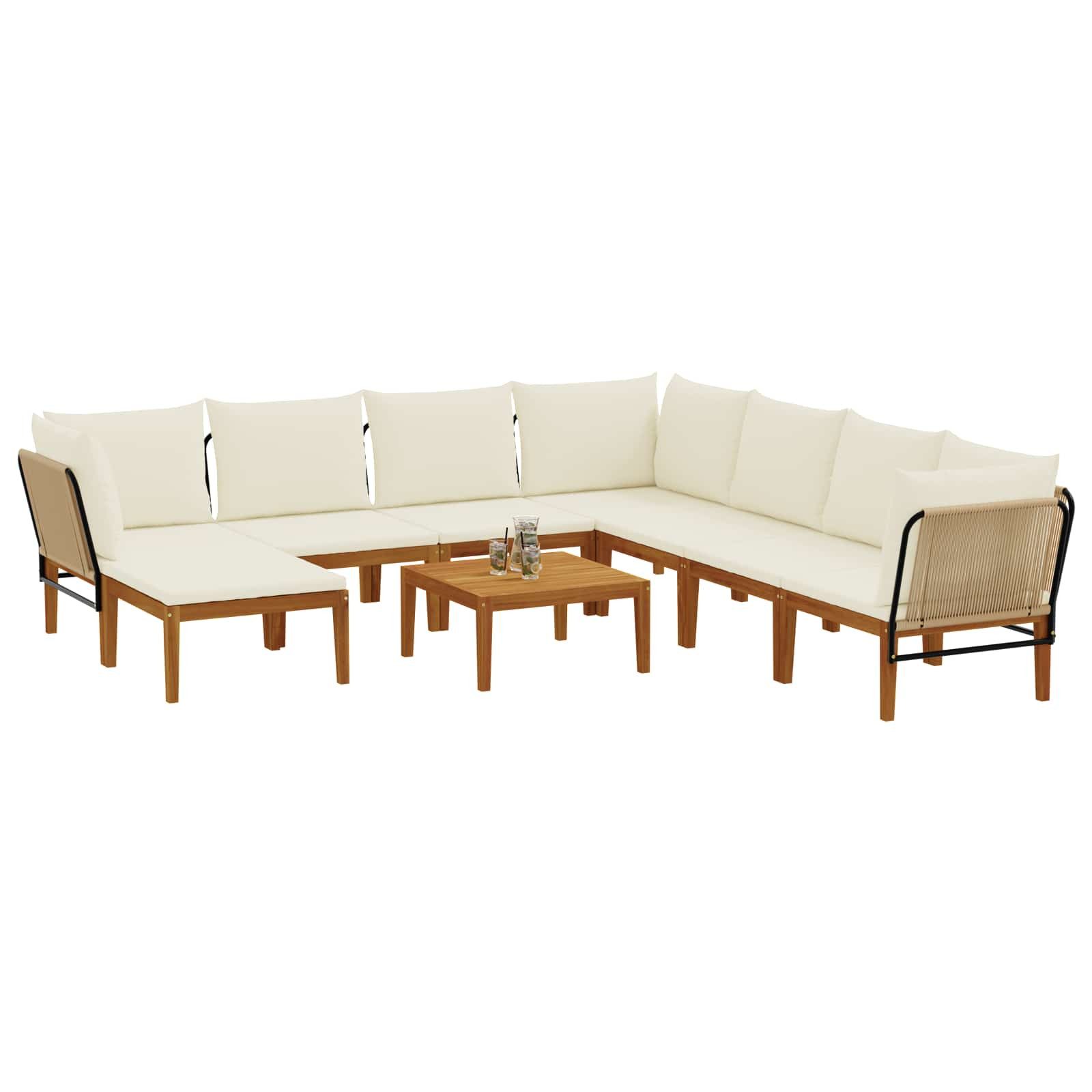 vidaXL Sofaelement 9 Stk. Massives nholz & Seil Natur (9 St)