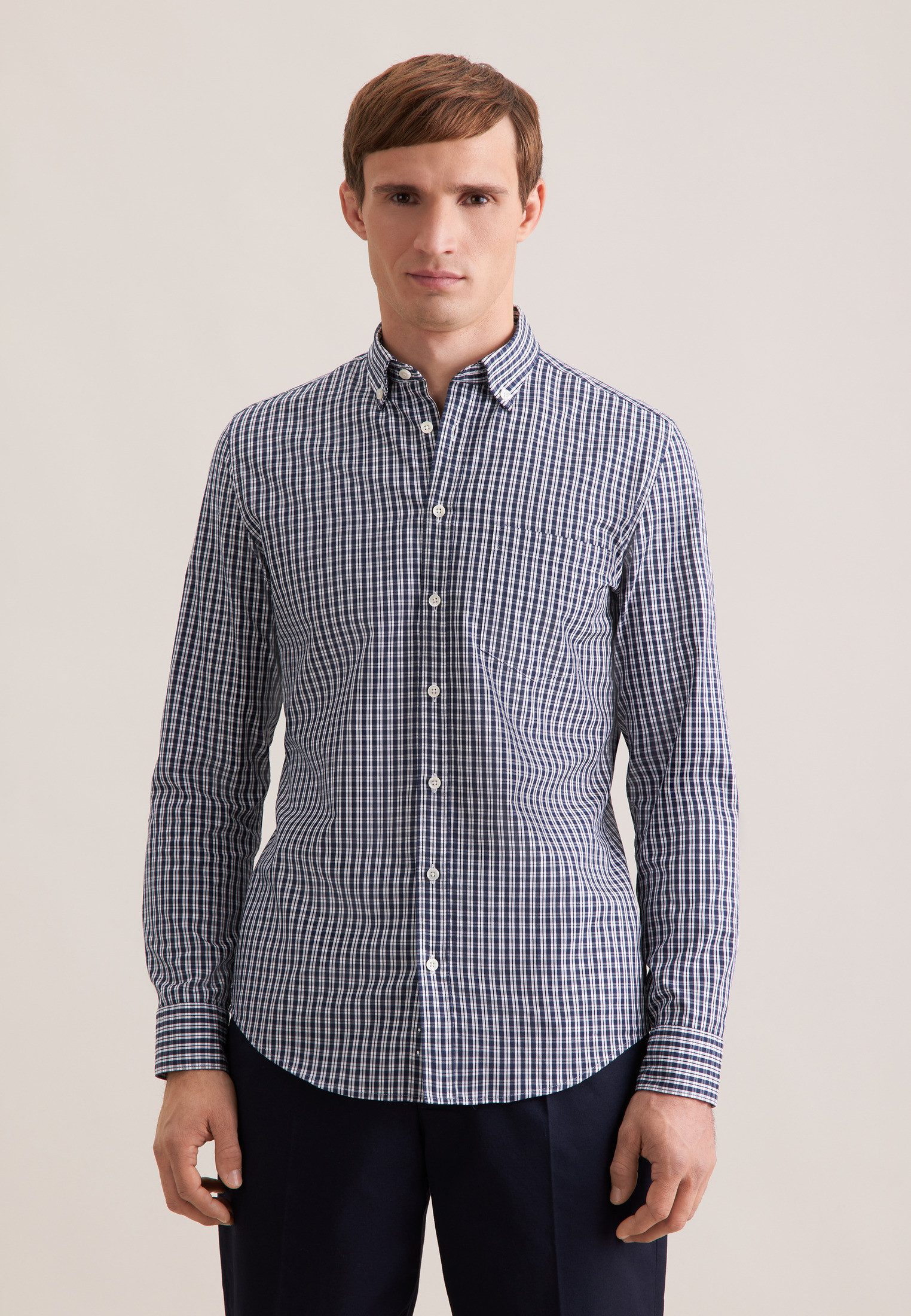 seidensticker Businesshemd Slim 1/1 Button-Down-Kragen Karo