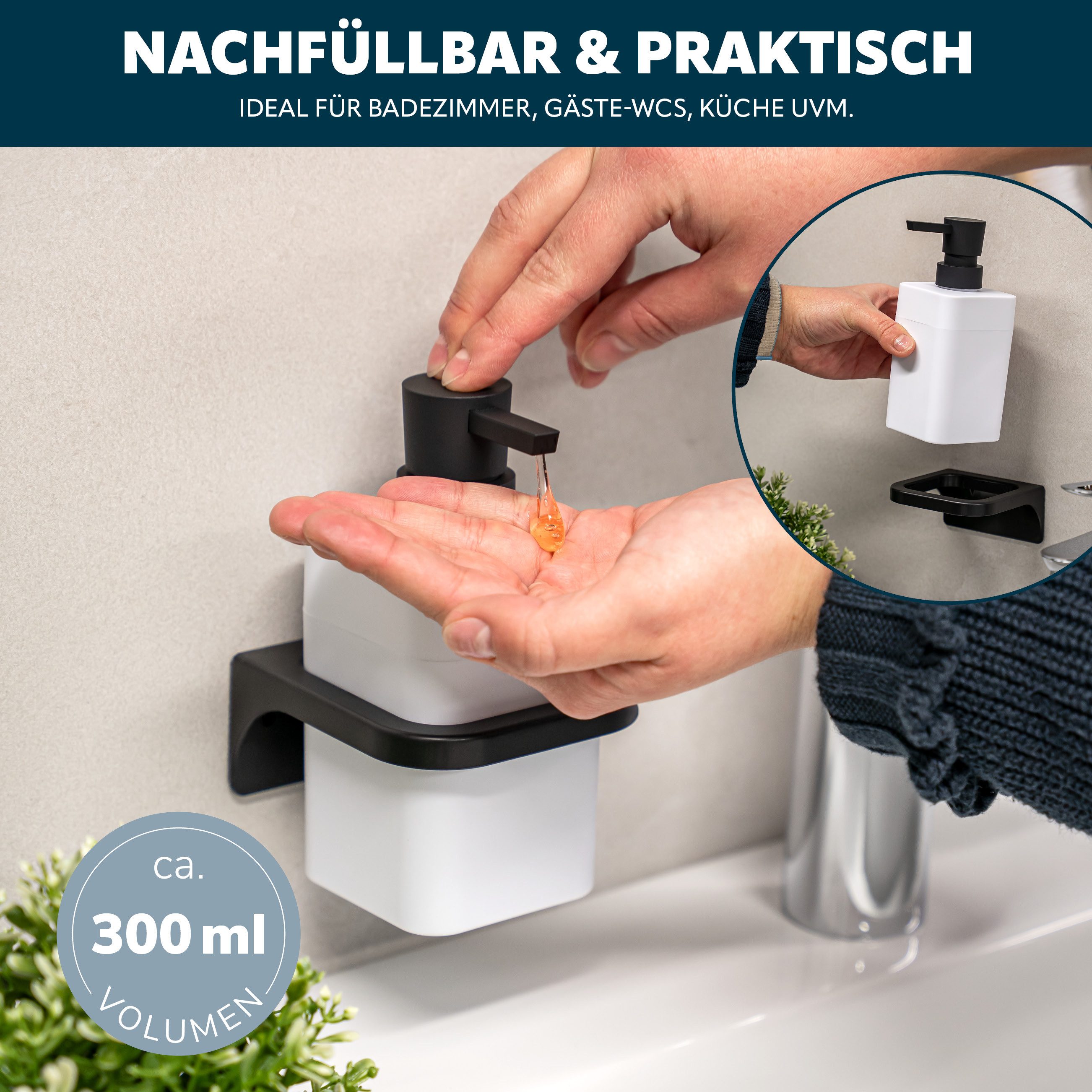 bremermann Seifenspender Bad-Serie SAVONA Softtouch inkl. Wandhalter, eckig, (1-tlg., inkl. Montagematerial), mit Wandhalterung