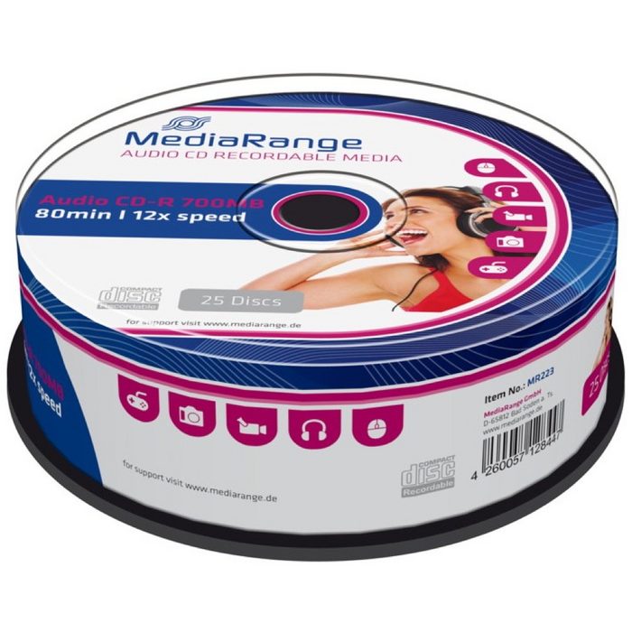 Mediarange CD-Rohling 25 Mediarange Rohlinge CD-R Audio 80 Minuten Musik Spindel