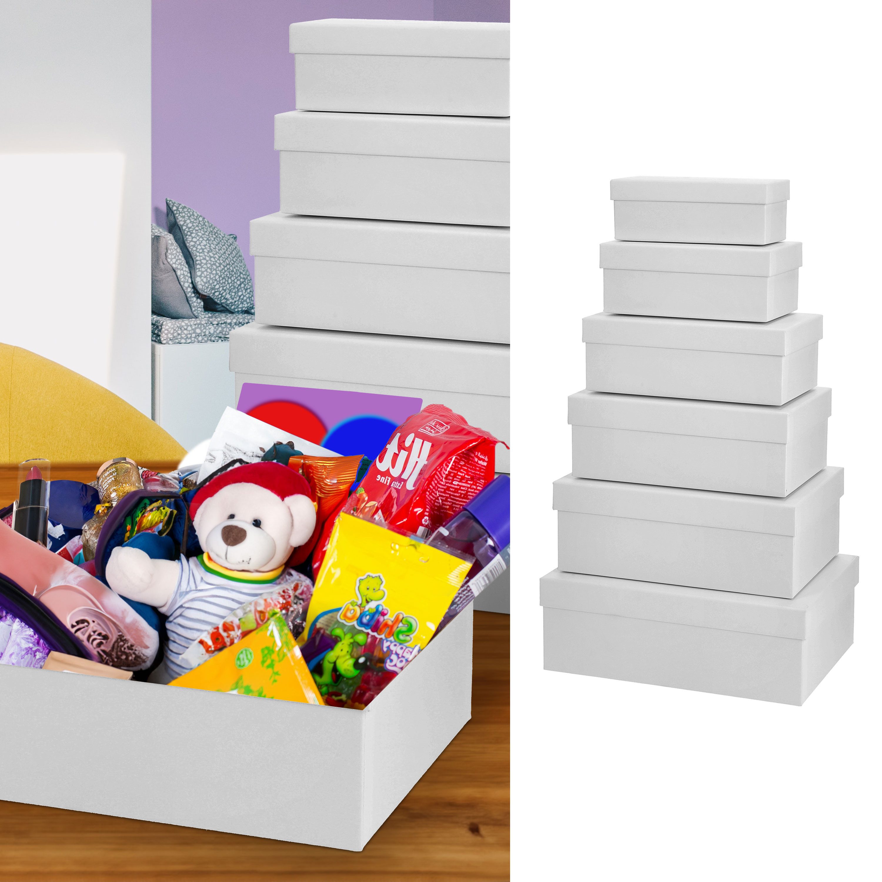 CEPEWA Aufbewahrungsbox Boxenset 6er Set weiß 6 Größen Karton Schachteln Bo günstig online kaufen