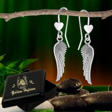 Goldene Hufeisen Paar Ohrhaken Schutzengel Flügel Herz Ohrringe 925 Silber Ohrhänger, anlaufgeschützt