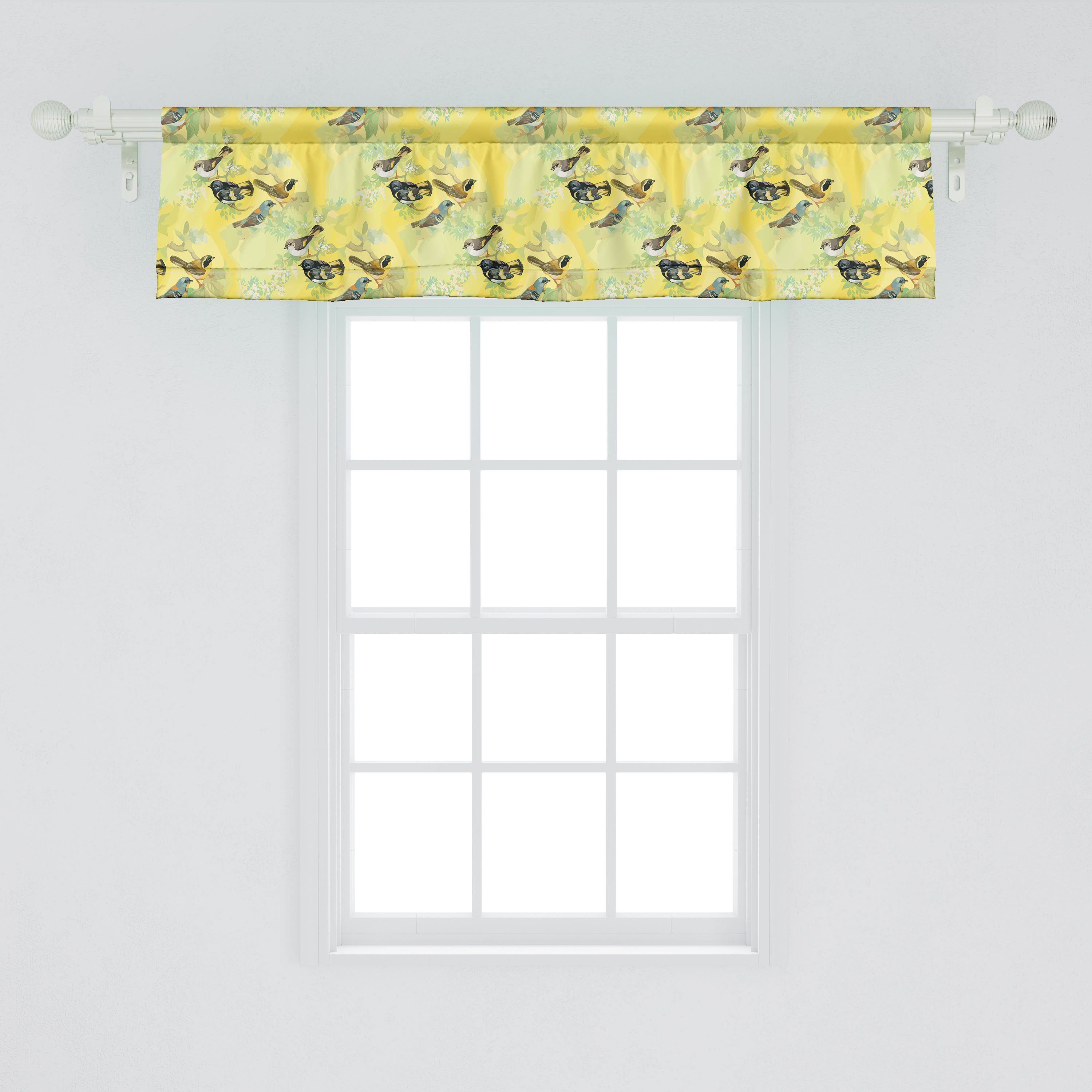 Vögel Vogel Volant Microfaser, Abakuhaus, Vorhang Kleine Schlafzimmer Küche Stangentasche, mit Scheibengardine auf für Zweigen Dekor