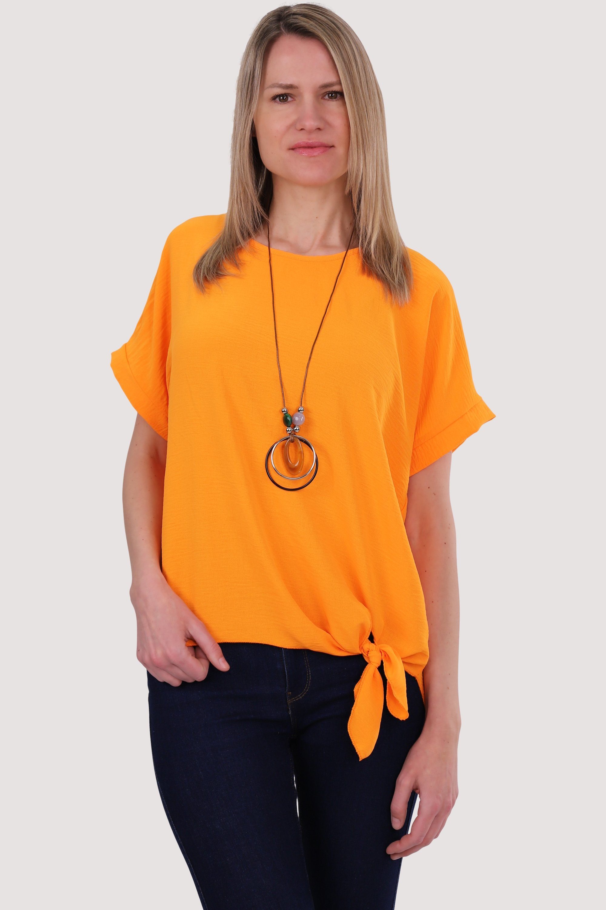 malito more than fashion Blusenshirt 10508 mit Bindeknoten und Kette Einheitsgröße orange