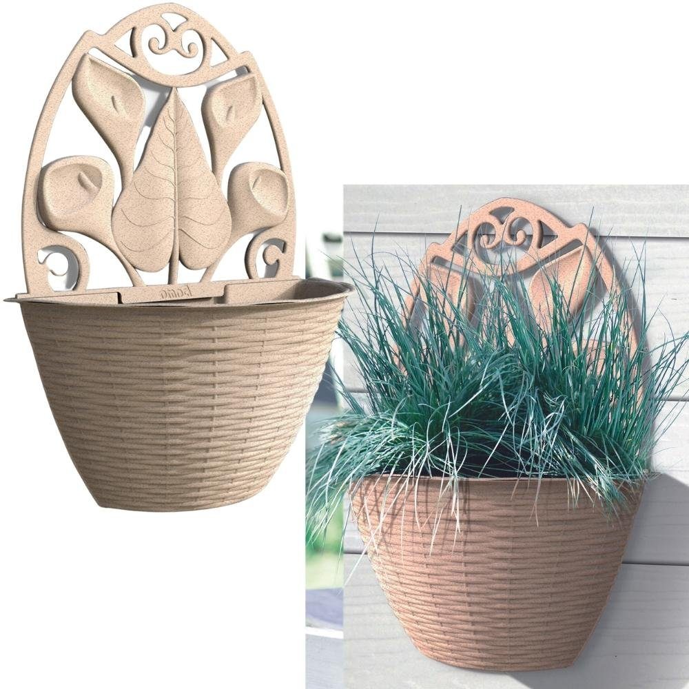 Wand beige Pflanz Wandampel Blumentopf Optik Rattan Gefäß Blumentopf Wandgefäß Topf GarPet