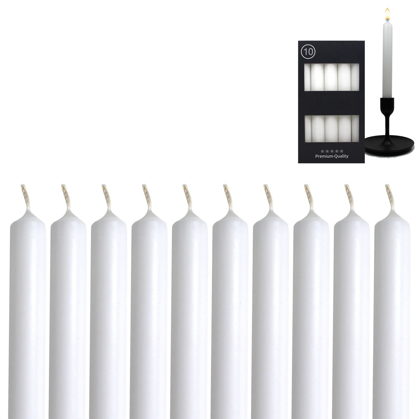 Candelo Tafelkerze 10er Set Tafelkerzen - Kerze Weiß - 18,5cm 7,5 Std Brenndauer, 10er Set Tafelkerzen - Kerze - 18,5cm 7,5 Std Brenndauer - ohne Duft