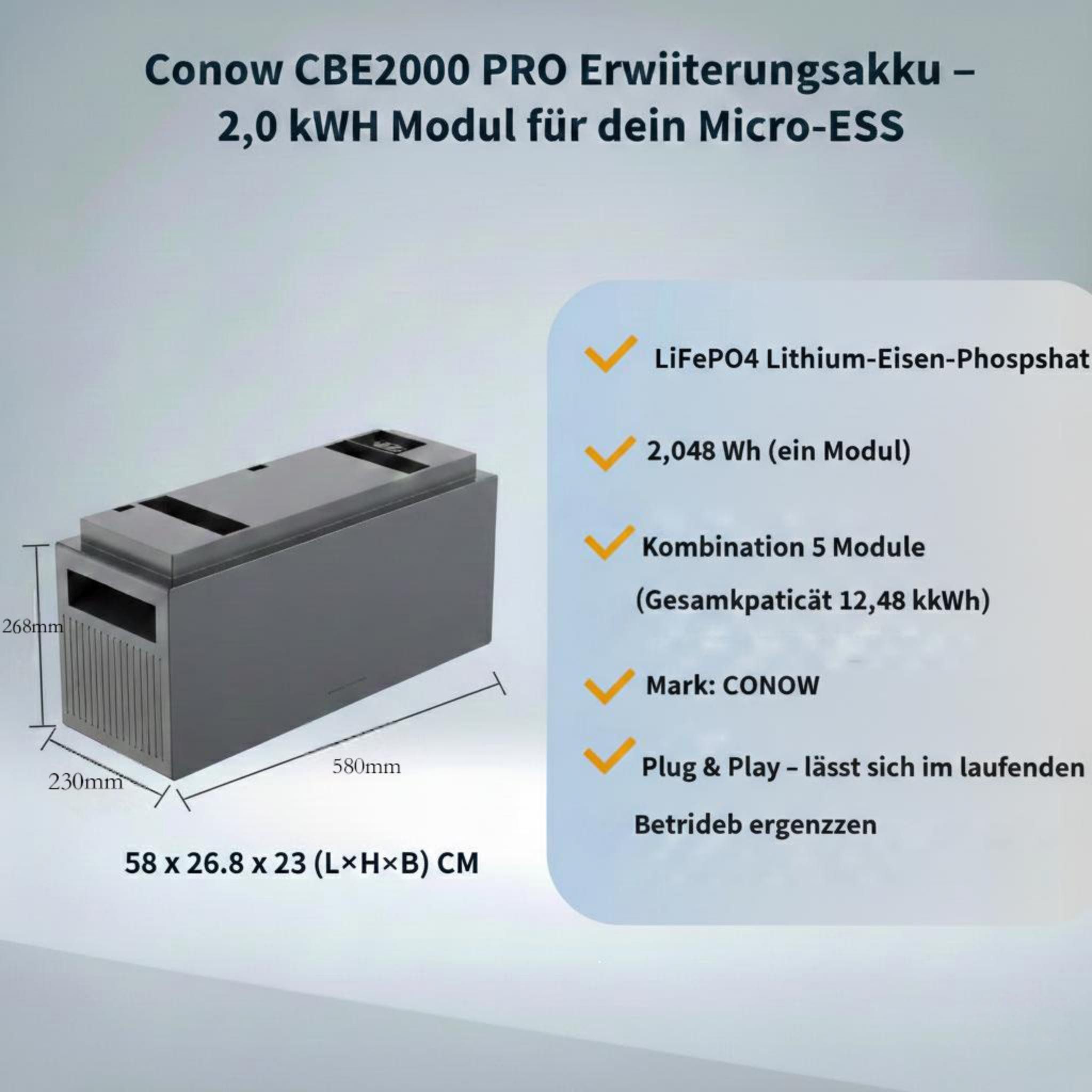 Conow Balkonkraftwerk Conow CBE2000 PRO Erweiterungsakk, (Erweiterungsakku, 1-St), Modulares Design, Plug & Play, hohe Sicherheit, lange Lebensdauer – Bild 4 von 5