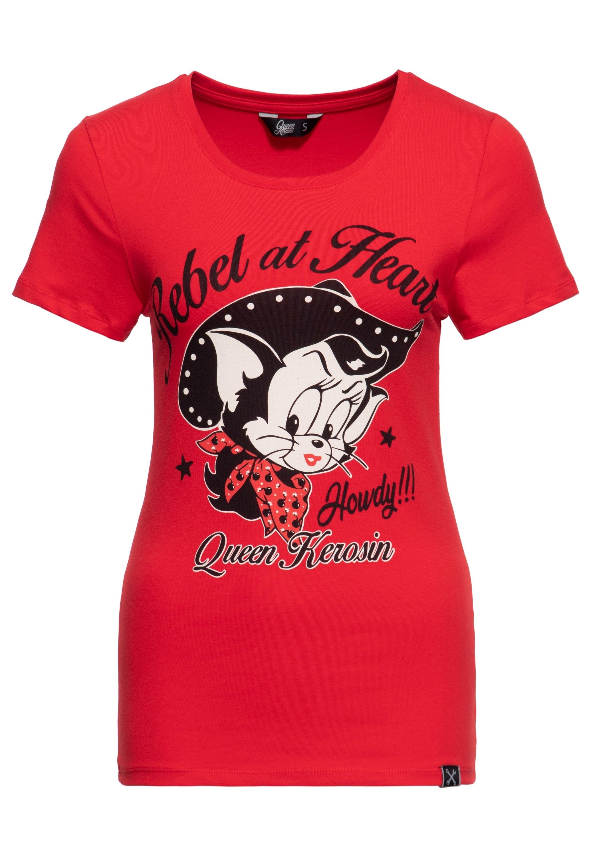 QueenKerosin Print-Shirt Howdy (1-tlg) mit vintage Frontprint