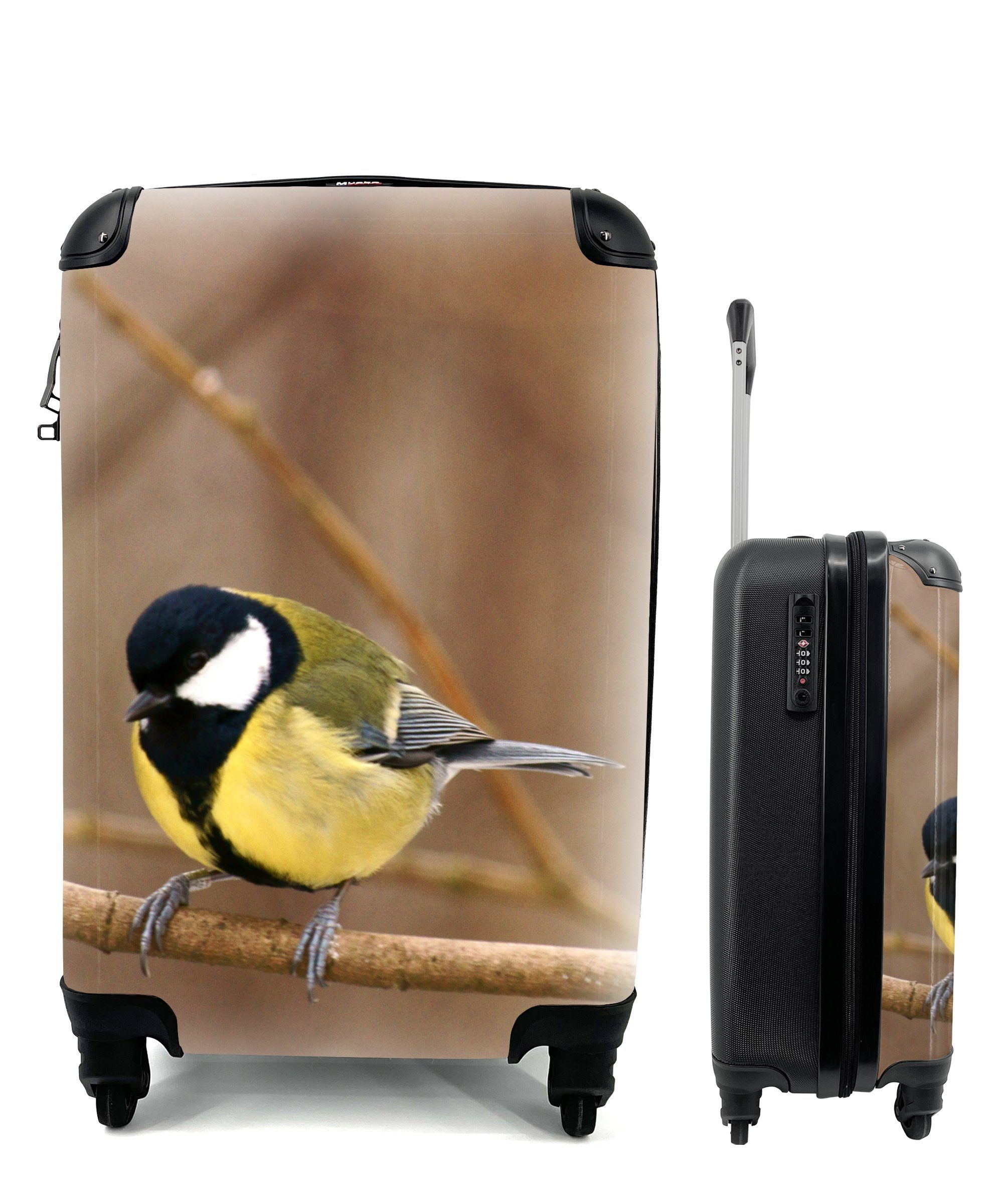 MuchoWow Handgepäckkoffer Kohlmeise auf einem Ast sitzend, 4 Rollen, Reisetasche mit rollen, Handgepäck für Ferien, Trolley, Reisekoffer