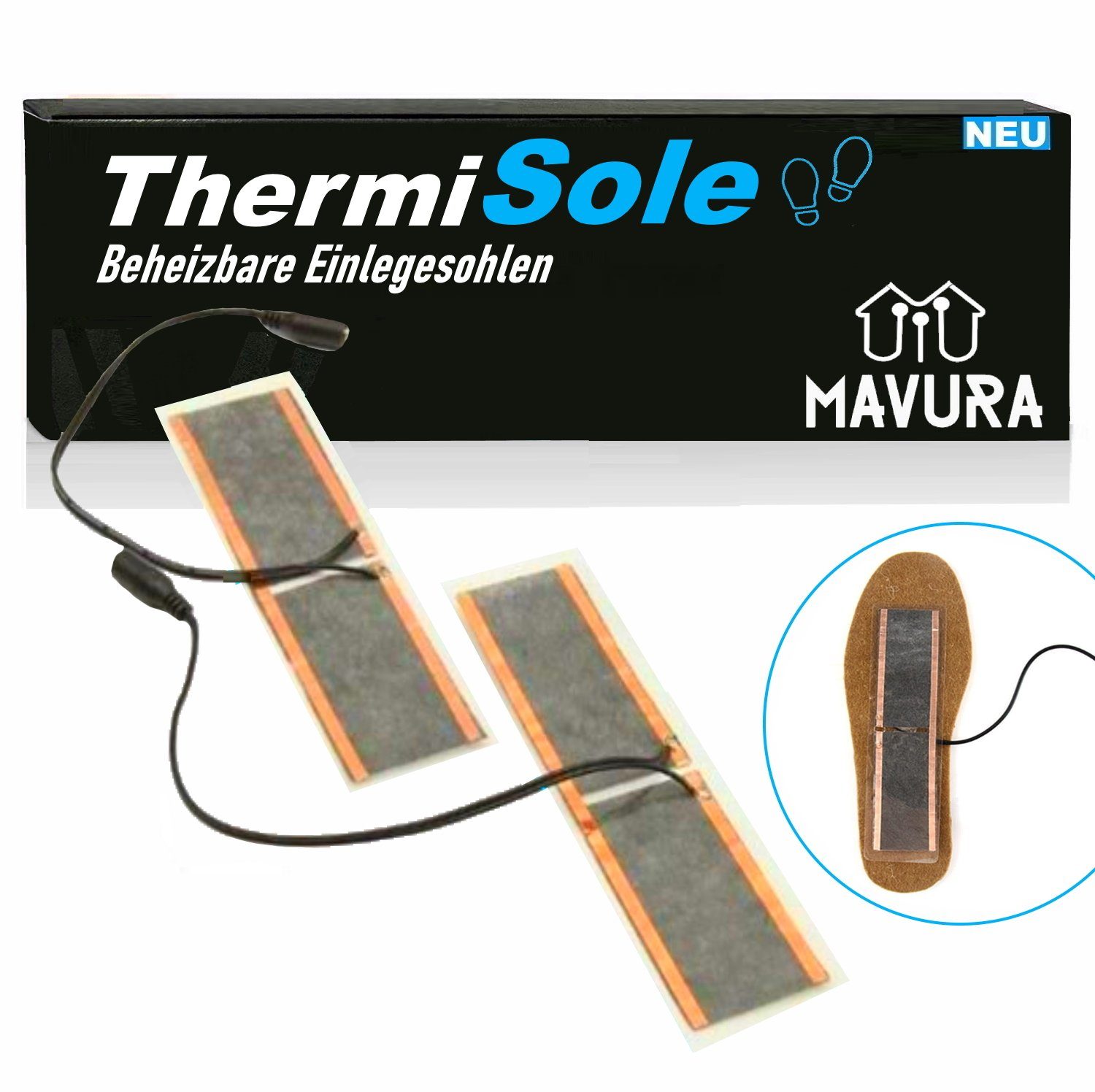 MAVURA Einlegesohlen ThermiSole Beheizbare Einlegesohlen Thermosohlen Schuhheizung, Schuheinlagen USB elektrisch