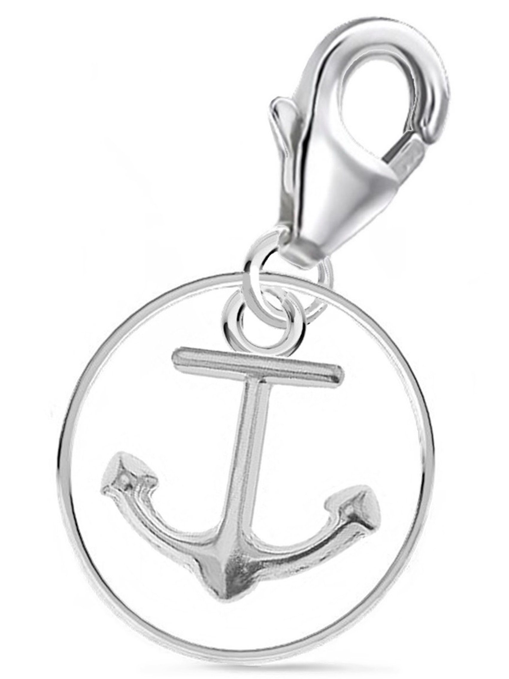 Goldene Hufeisen Charm Anker Anker im Kreis Karabiner Charm Anhänger aus 925 Sterlingsilber