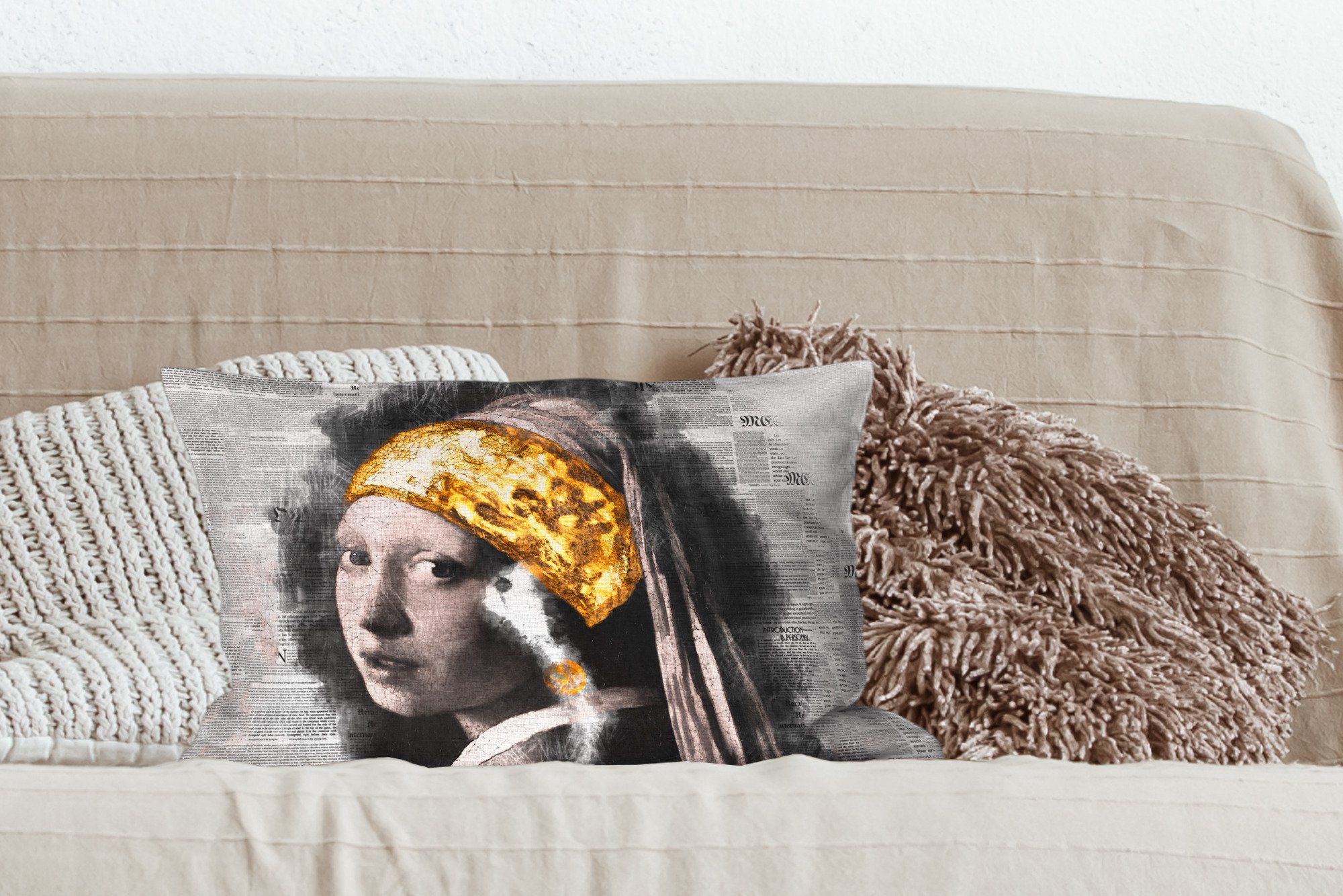 Zierkissen, Das Wohzimmer Vermeer Mädchen mit Perlenohrring mit MuchoWow dem Füllung, Dekokissen Schlafzimmer - - Dekokissen Collage, Dekoration,