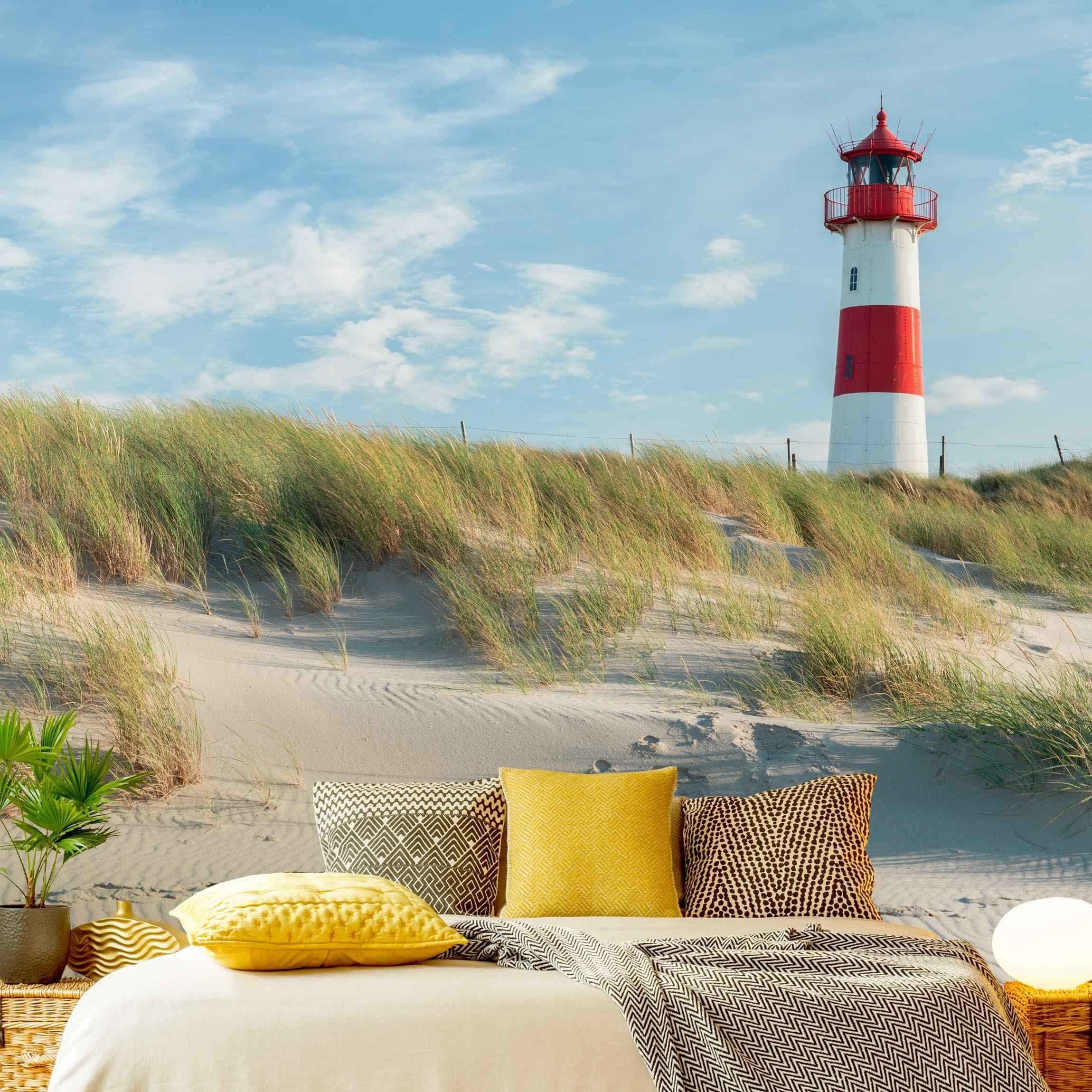 Bilderdepot24 Fototapete Leuchttürme Leuchtturm Nordsee Meer Strand Natur Landschaft Wanddeko, Glatt, Matt, (Vliestapete inkl. Kleister oder selbstklebend), Wohnzimmer Schlafzimmer Küche Flur Motivtapete Vliestapete Wandtapete