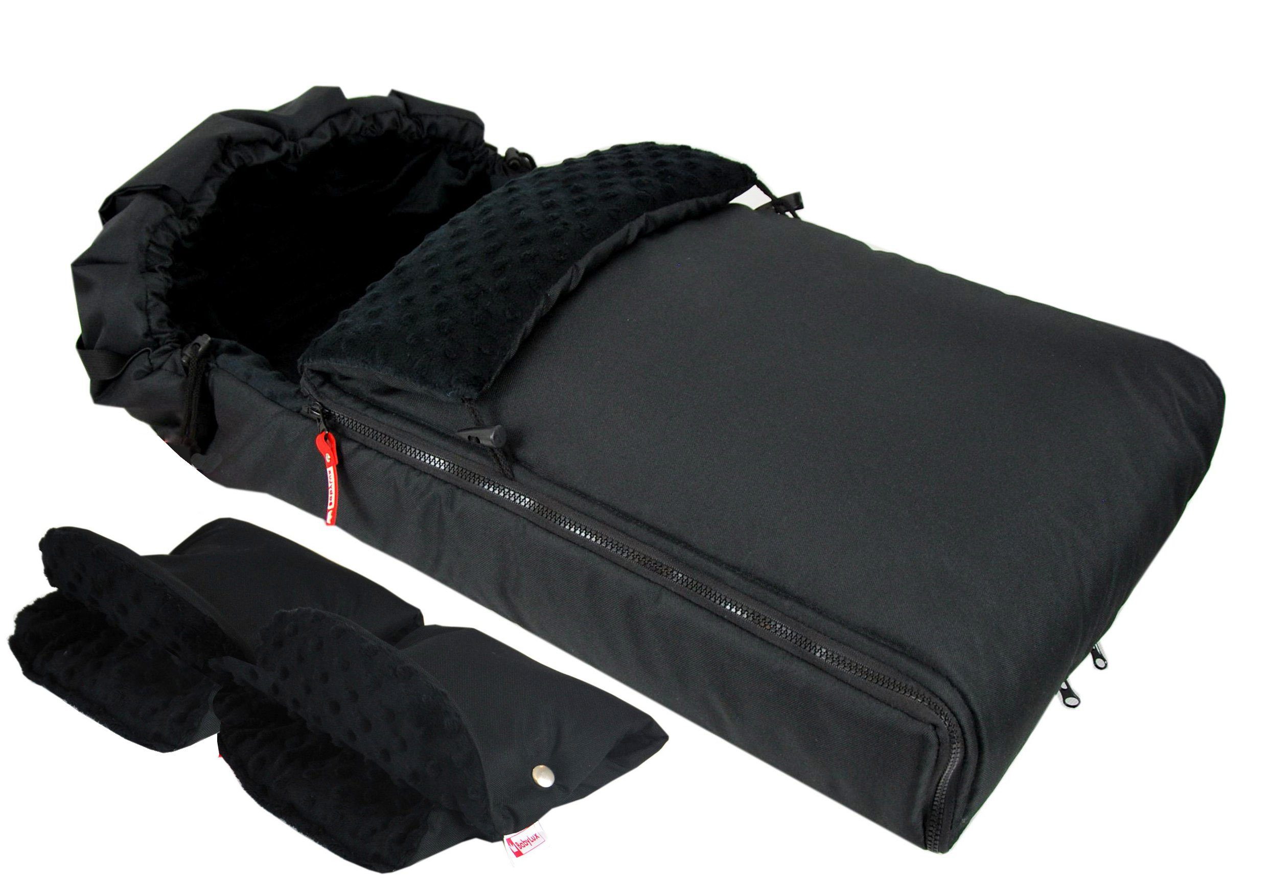 BabyLux Fußsack BABYLUX Fußsack MINKY Kinderwagen Buggy Fleece Babyschale Thermo, Schwarz + Schwarz 3tlg + Muff
