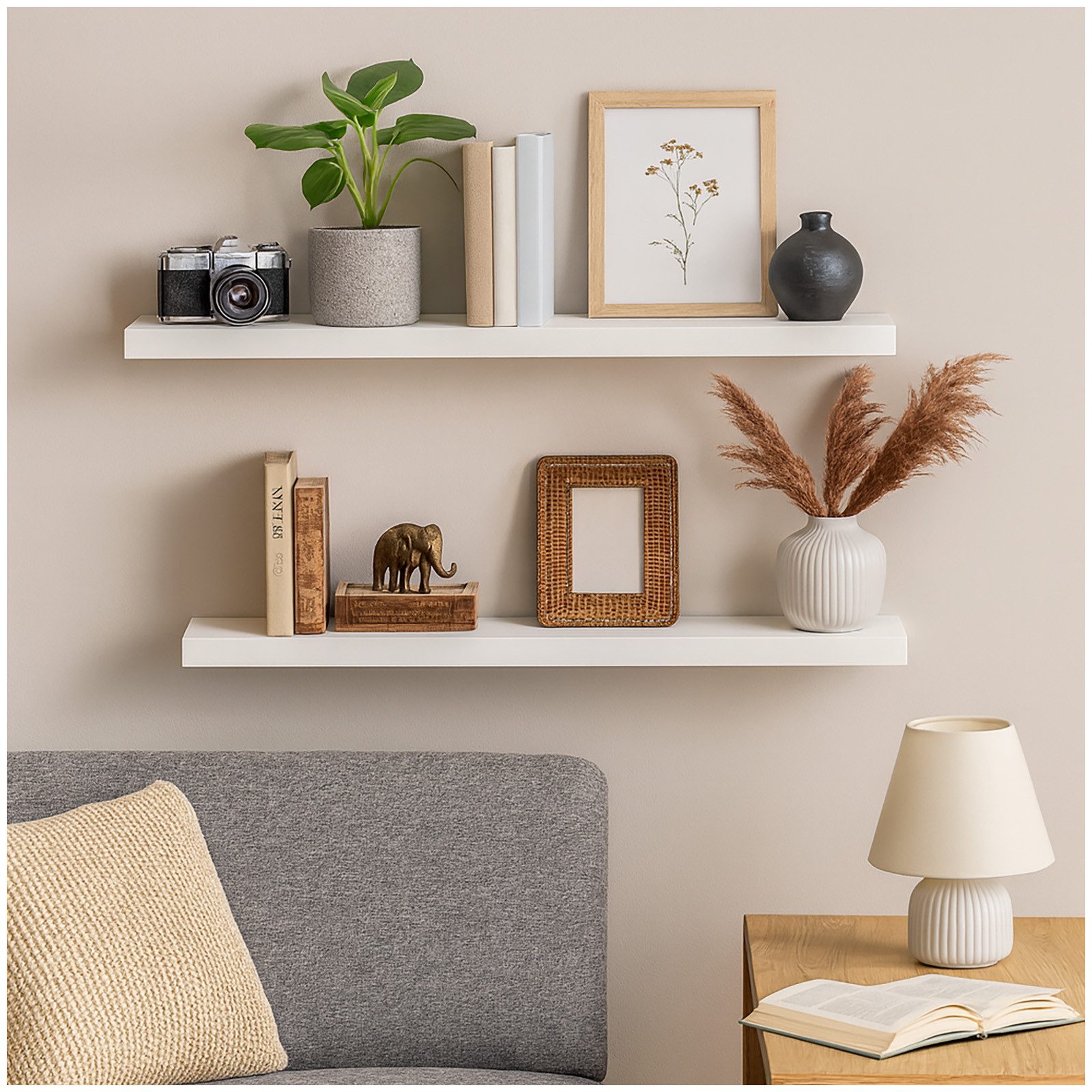 HTI-Living Wandregal Wandregal 2er Set 120 cm + 80 cm Altona Weiß, Set 2-tl günstig online kaufen