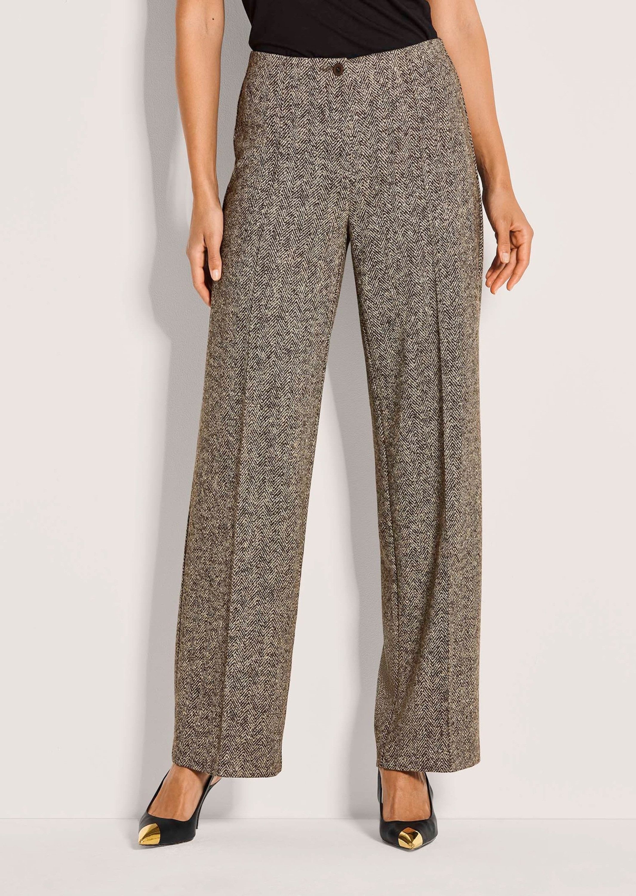 MADELEINE Stoffhose Kurzgröße: Palazzohose mit weitem Bein Bundlose Hose mi günstig online kaufen