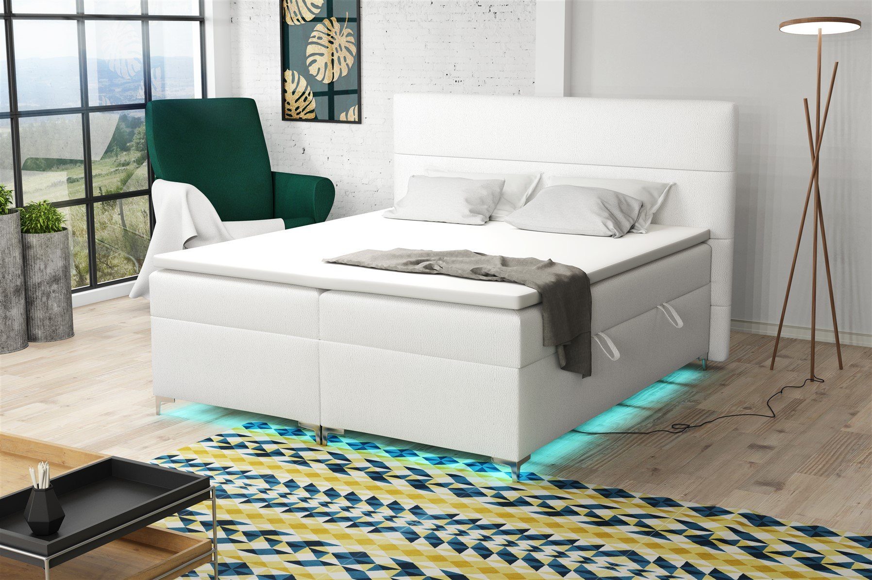Fun Möbel Boxbett Schlafzimmerbett CANELA Kunstleder inkl. LED-Beleuchtung (inkl. Kaltschaumtopper), LED-Beleuchtung