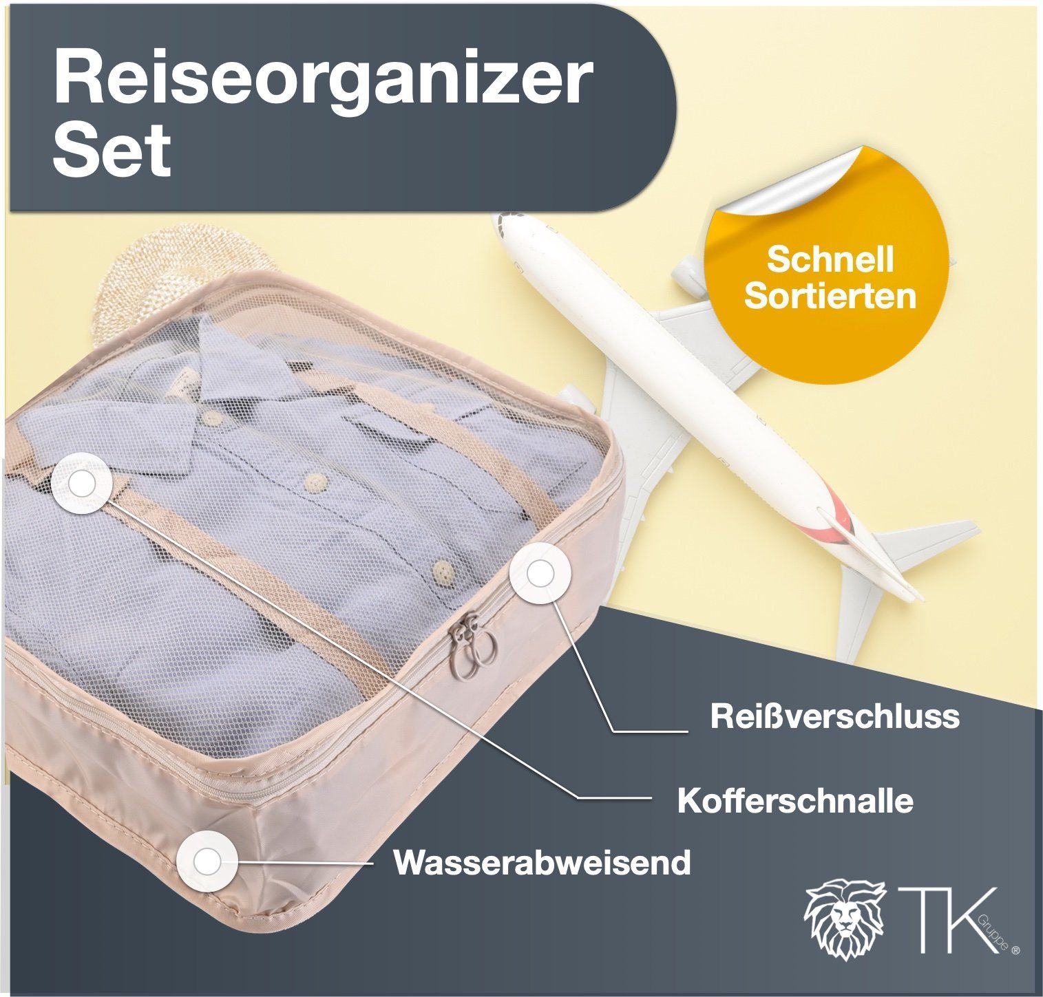 Kosmetiktasche TK 8er Packtaschen Gruppe mit (8-tlg) beige Set Kofferorganizer Organizer und Koffer
