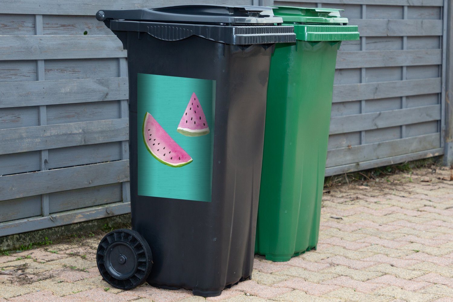Mülltonne, Aquarell - - (1 Sticker, Abfalbehälter St), Container, Blau Mülleimer-aufkleber, MuchoWow Wassermelone Wandsticker