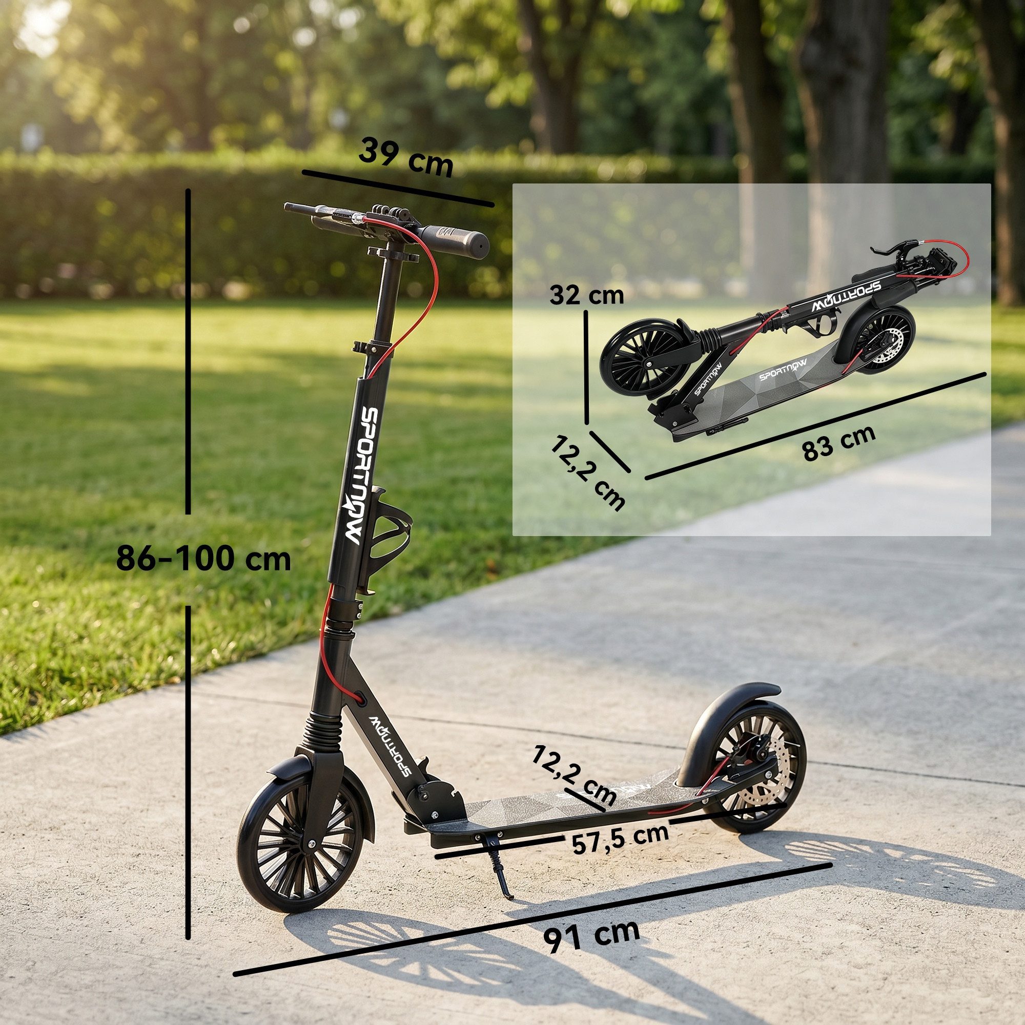 SPORTNOW Scooter Höhenverstellbar & Klappbar, 0 km/h, (Cityroller, 1 tlg., Tretroller), bis 100 kg