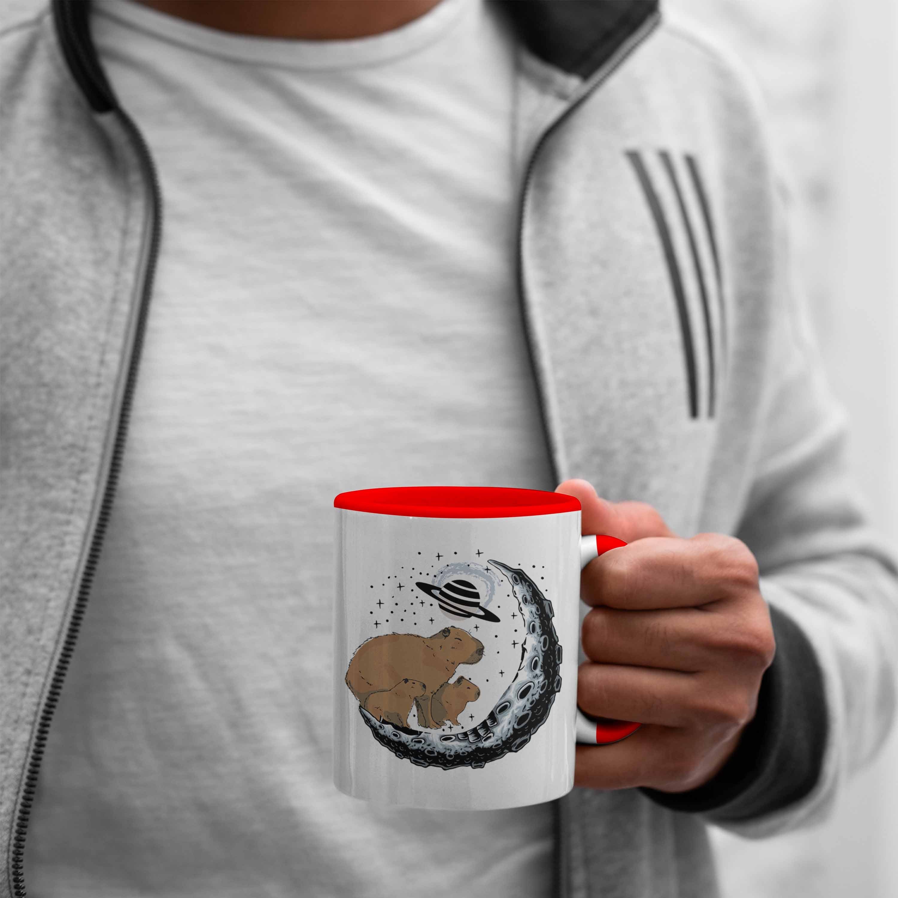 Tasse für Capybara Capybara Geschenk Trendation Rot Capybara Tasse Kaffeetasse Tier Galaxie