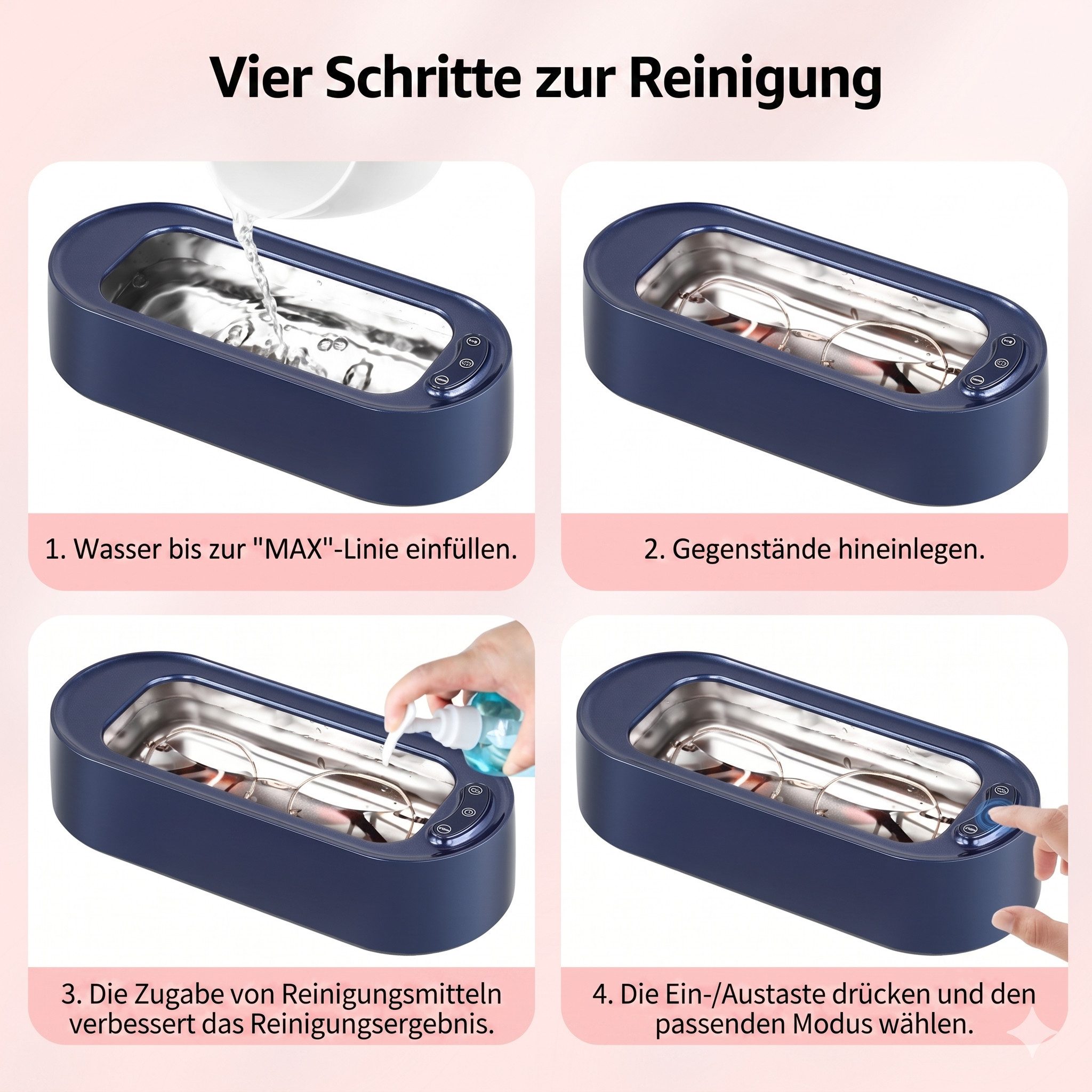 i@home Ultraschallreiniger, Brillenreiniger mit 2 Modi, tragbarer Ultraschallreiniger