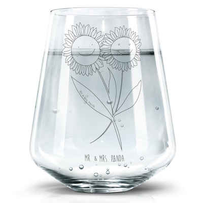 Mr. & Mrs. Panda Glas Blume Sonnenblume - Transparent - Geschenk, Freundschaft, Trinkglas m, Premium Glas, Liebevolle Gestaltung