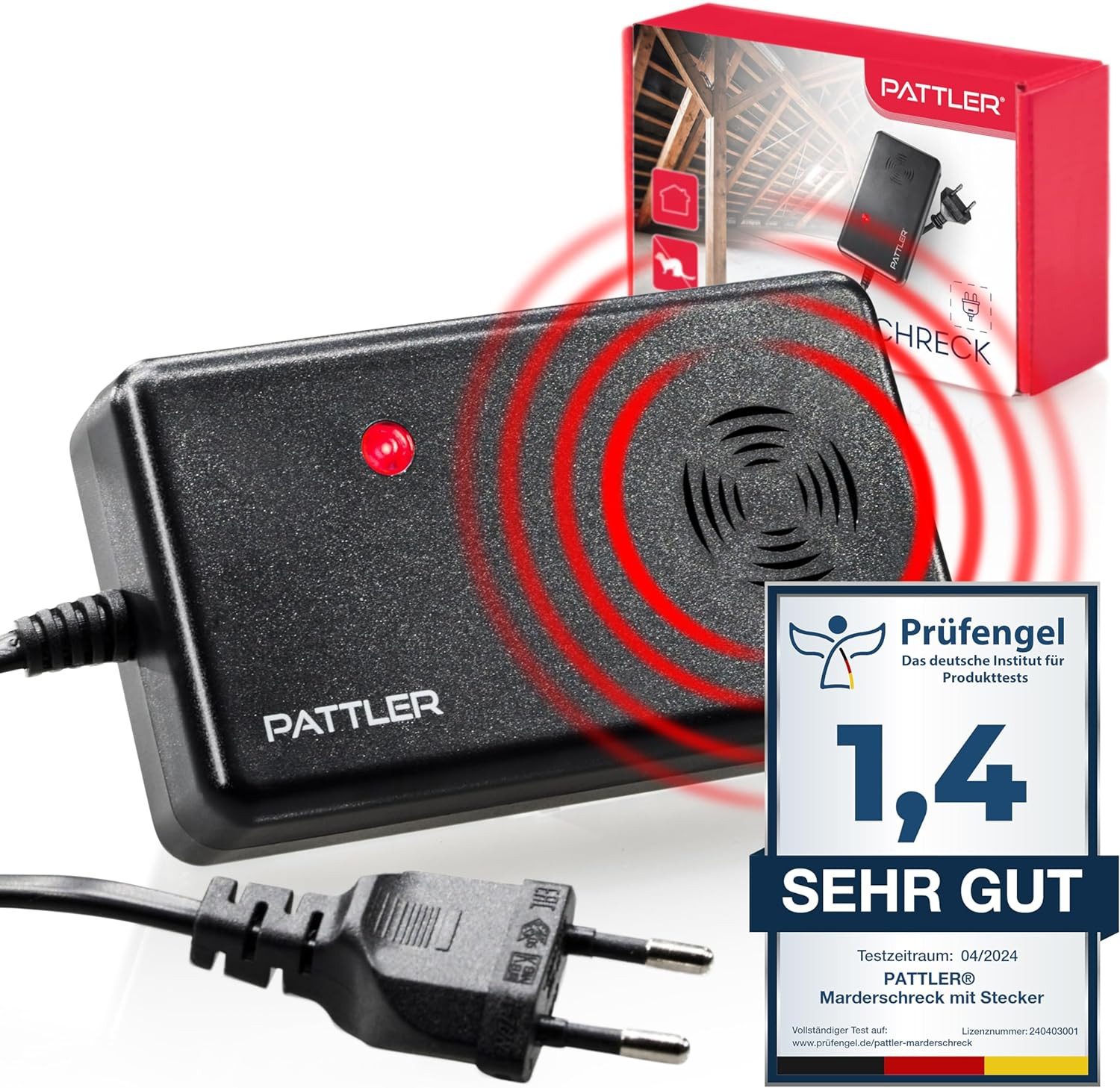 Ultraschall-Tierabwehr Marderschreck mit Stecker - für 60m², Dachboden, Haus, Garten, Garage