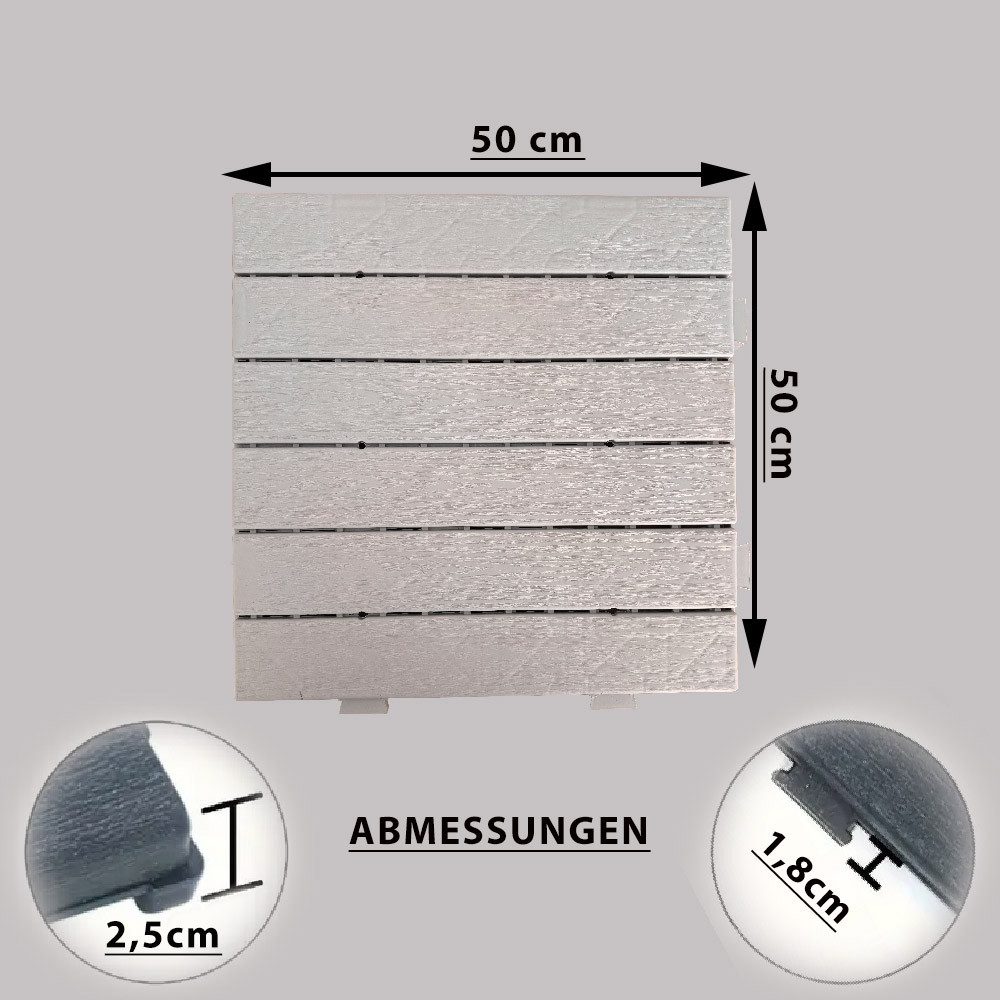 moeby24 Terrassenplatte Terrassenfliesen Terrassen Boden Fliesen 50x50cm Grau Kunststoff, Kunststoff, Hellgrau