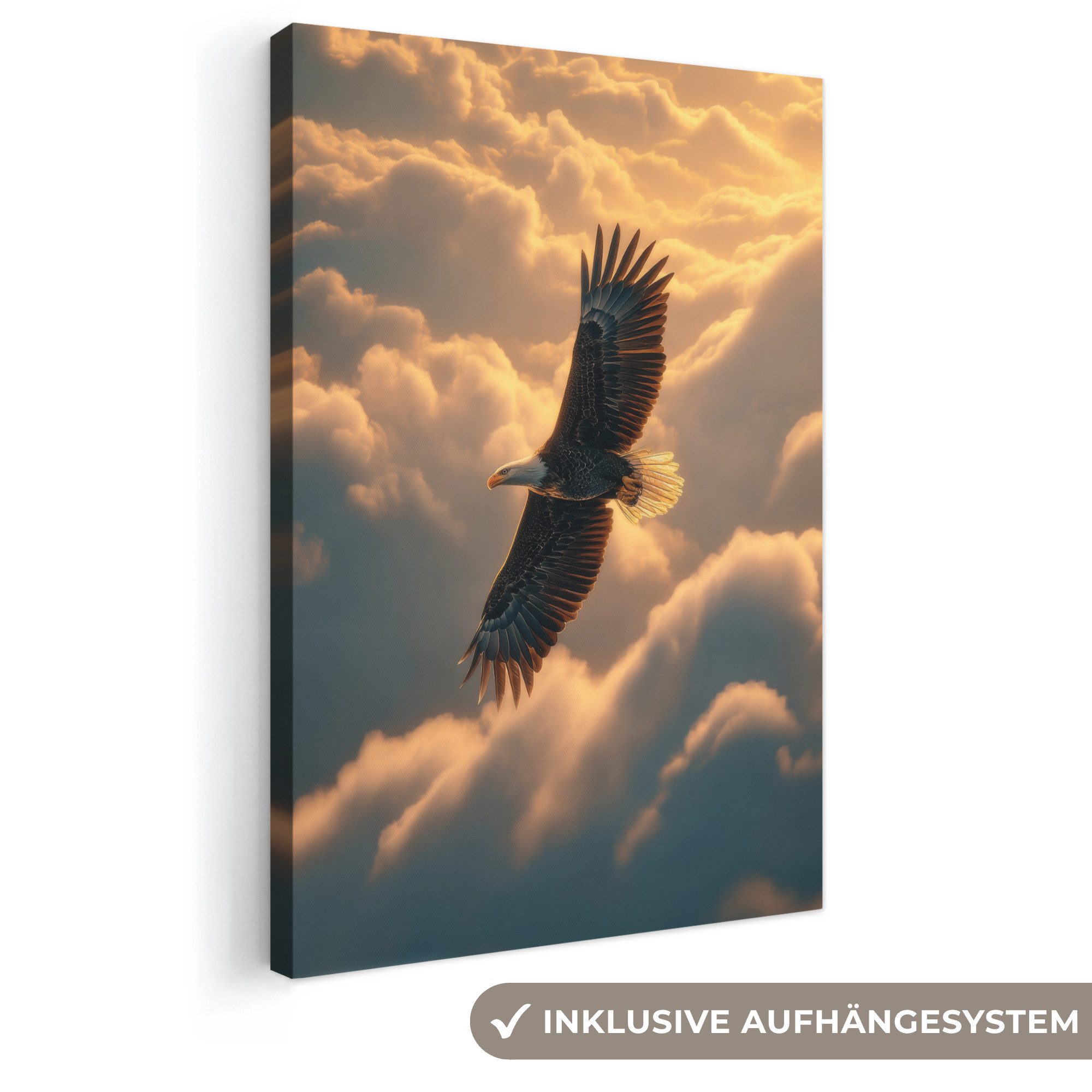 OneMillionCanvasses® Leinwandbild Adler - Wolken - Sonne, Fotodruck (1 St), Leinwand Canvas Wandbild, Wanddekoration 20x30 cm