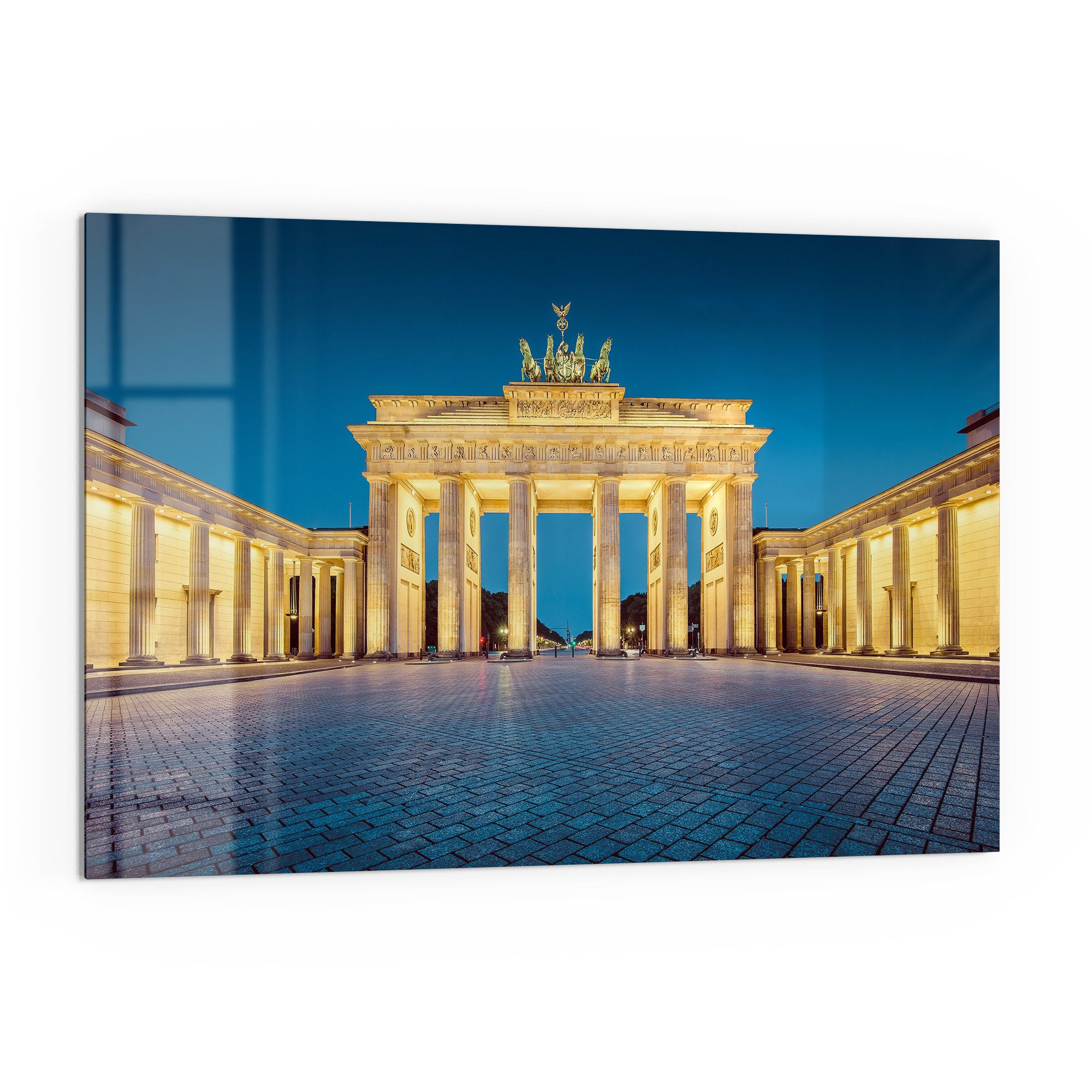 DEQORI Küchenrückwand 'Berliner Blaustunde', Glas Spritzschutz Badrückwand Herdblende
