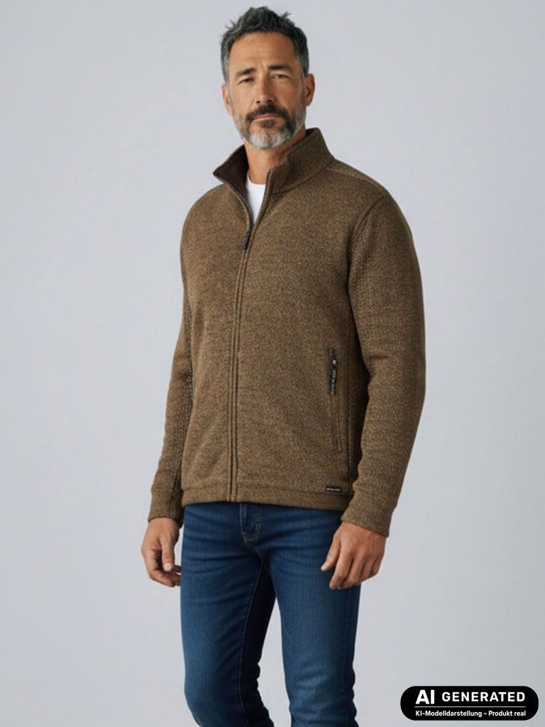 River Creek Strickjacke 62486 Herren Strickjacke mit Stehkragen & Teddyfutter - Jacke Melange-Optik
