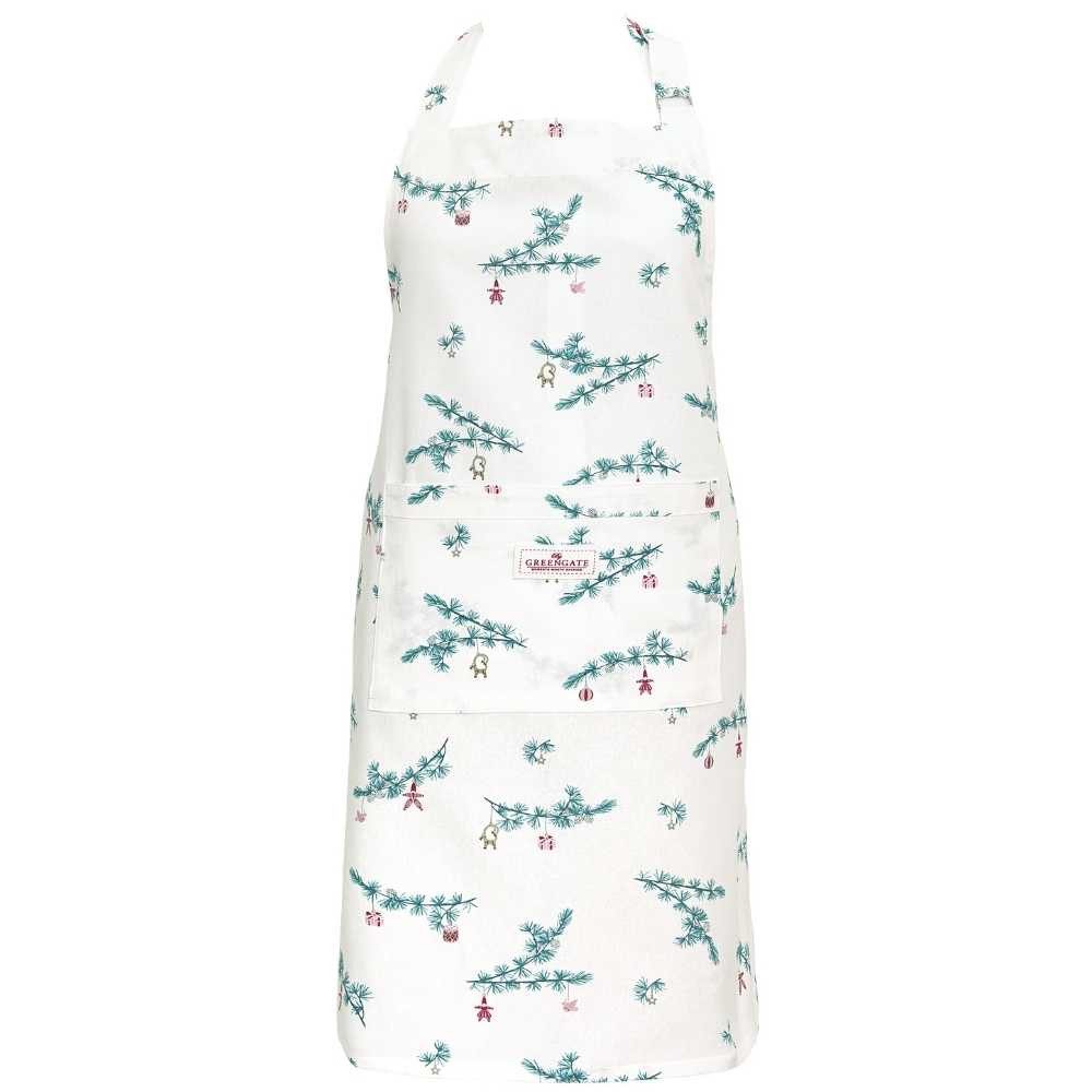 Greengate Kochschürze Greengate Schürze JUANA Weiß mit Tannenzweigen