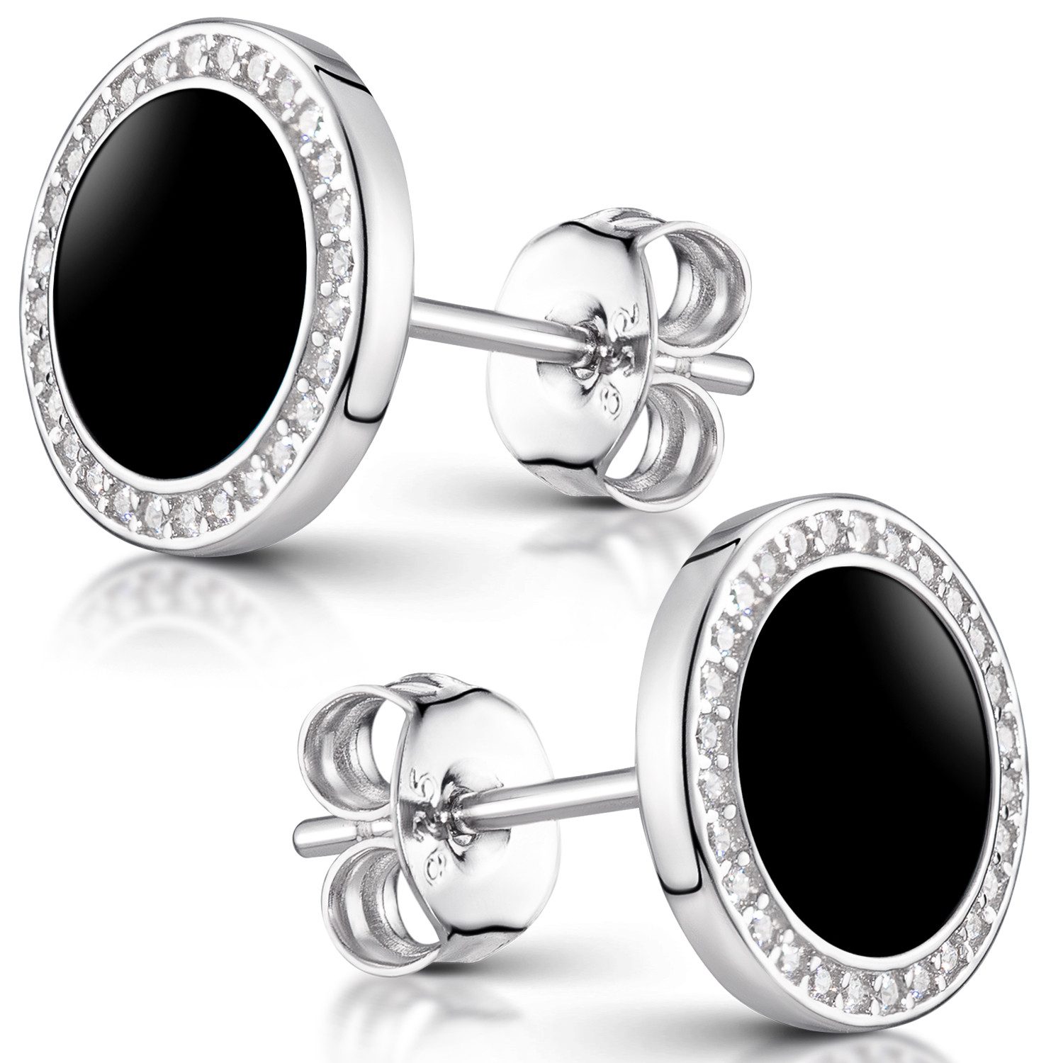 Materia Paar Ohrstecker Damen Ohrringe Onyx Schwarz Zirkonia SO-394, 925 Sterling Silber, rhodiniert