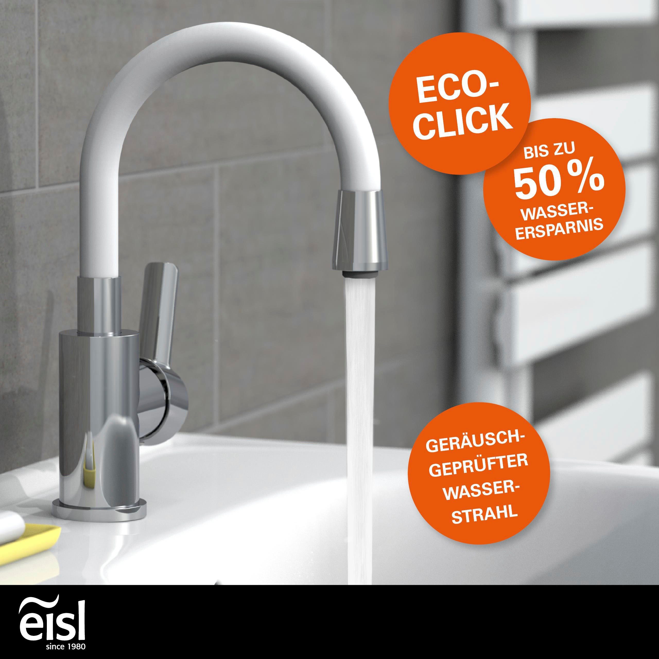 Eisl Waschtischarmatur Flexo energiesparender Wasserhahn, Mischbatterie Waschbecken, in Weiß/Chrom