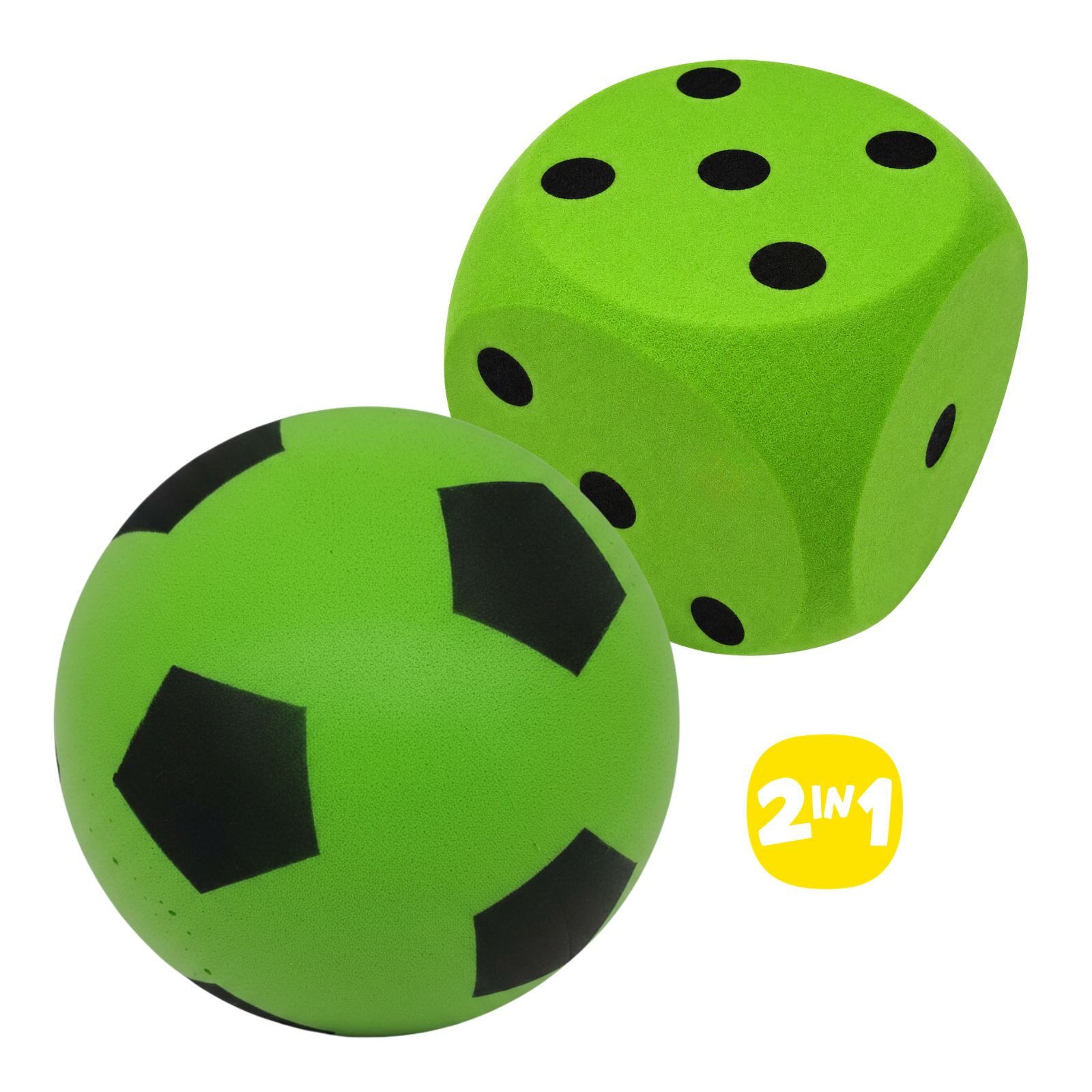 alldoro Spielball 2 in 1 Set - Schaumstoffball & Schaumstoffwürfel grün für Kinder ab 3, extra weich & leise, für drinnen & draußen zum Spielen & Lernen