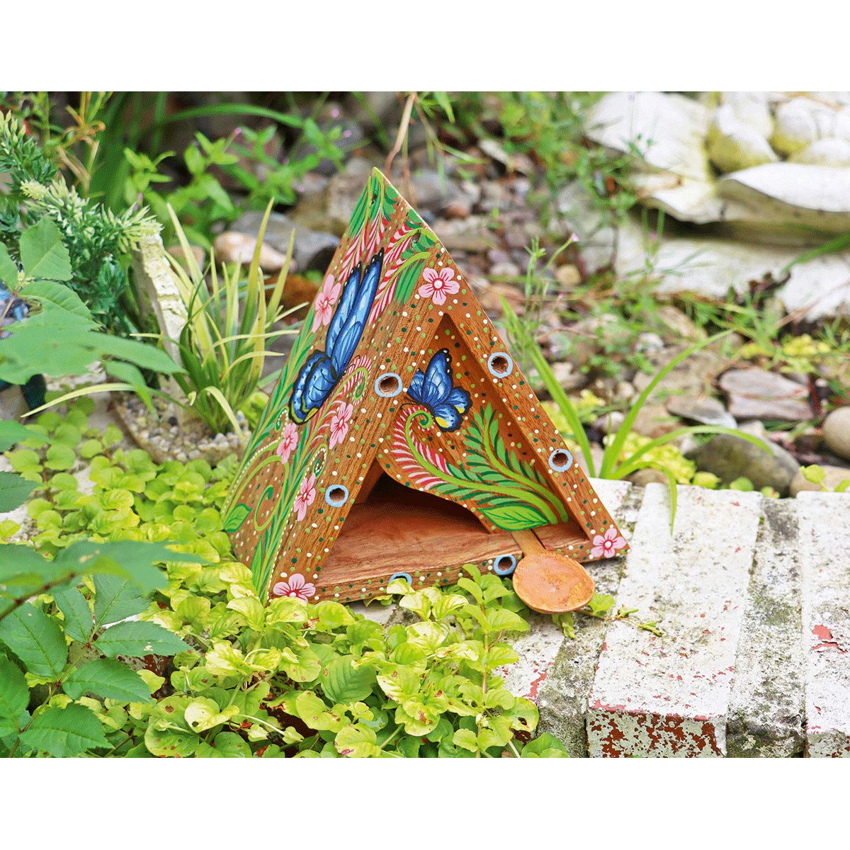 Insektenhotel Deko Holz Schmetterling Insektenhaus mit Futterlöffel Handgefertigt