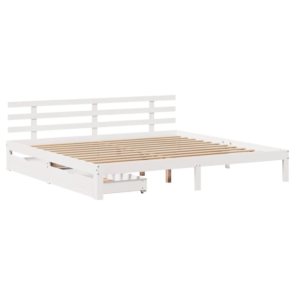 vidaXL Bett Massivholzbett mit Schubladen Weiß 200x200 cm Kiefer