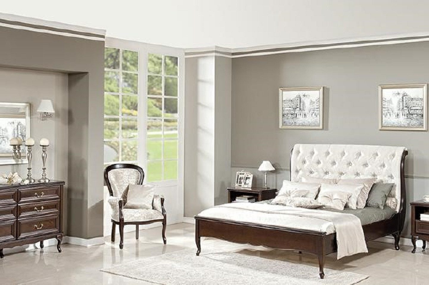 Xlmoebel Schlafzimmer-Set Schlafzimmer "Chippendale Royal" mit Ehebett und Kommode, (5-tlg., Bett + 2x Nachttische + Stuhl + Kommode), Hergestellt in Europa