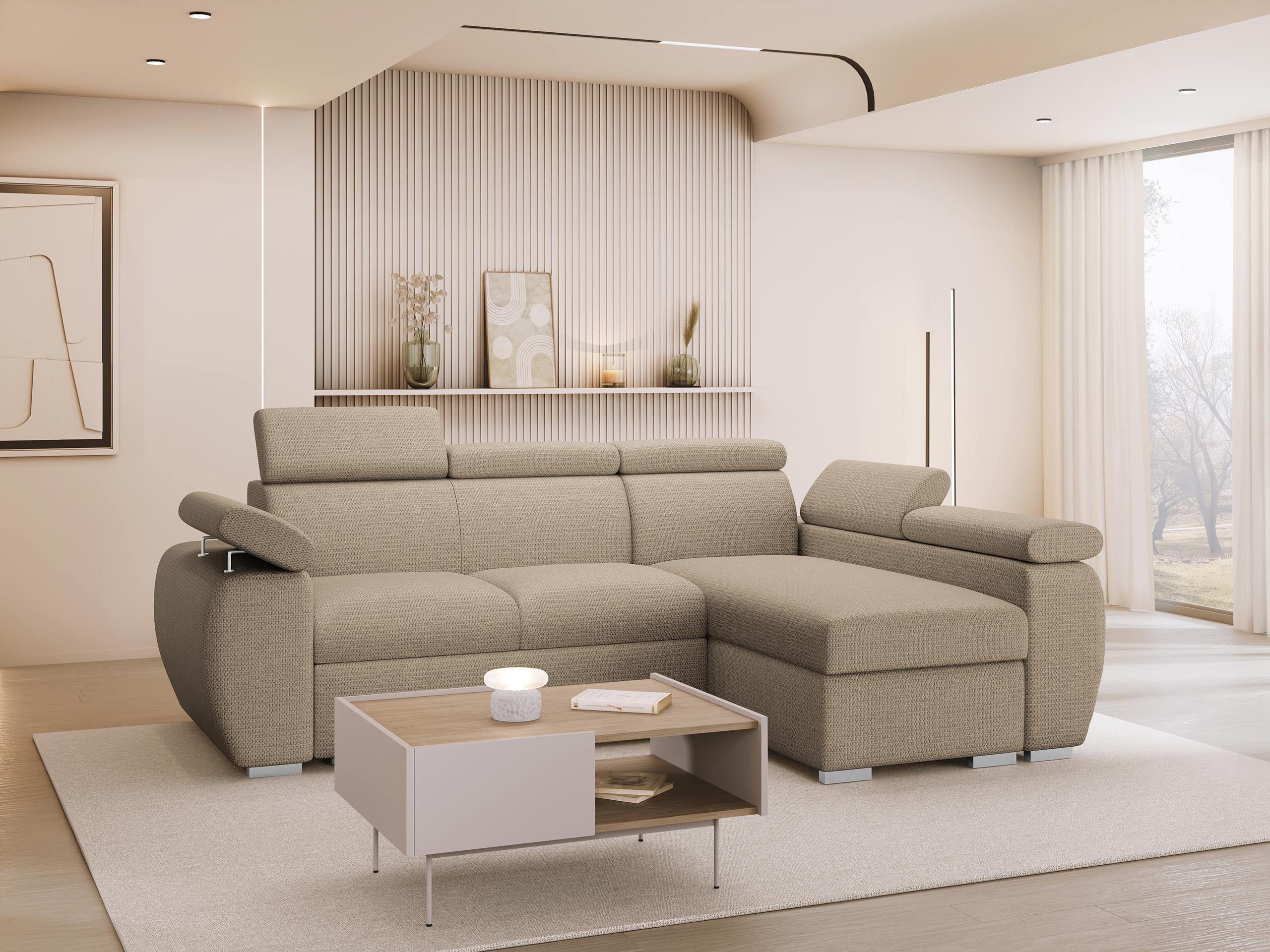 MIRJAN24 Ecksofa Boston Mini, mit Bettkasten und Schlaffunktion, mit Einstellbare Kopfstützen, L-Sofa