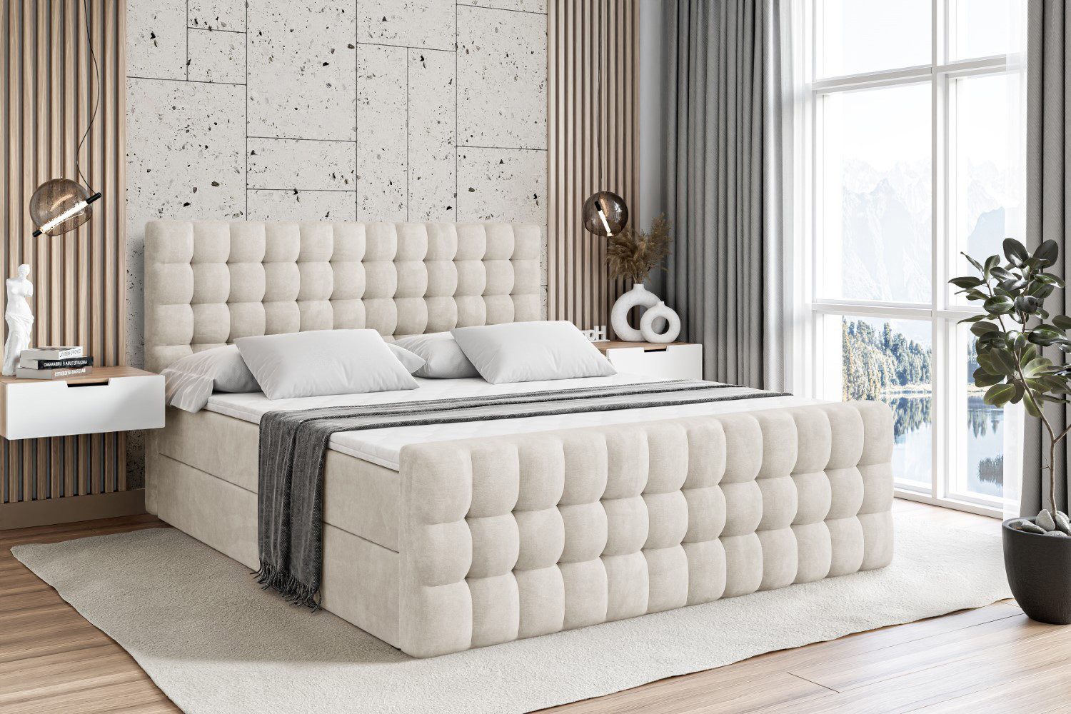 ALTDECOR Boxbett VIONE-Z (mit Matratze Lattenrost Topper Polsterbett mit Bettkasten Doppelbett), H4 Multipocket / H3 Bonellfederung, Springboxbett Boxspringbett