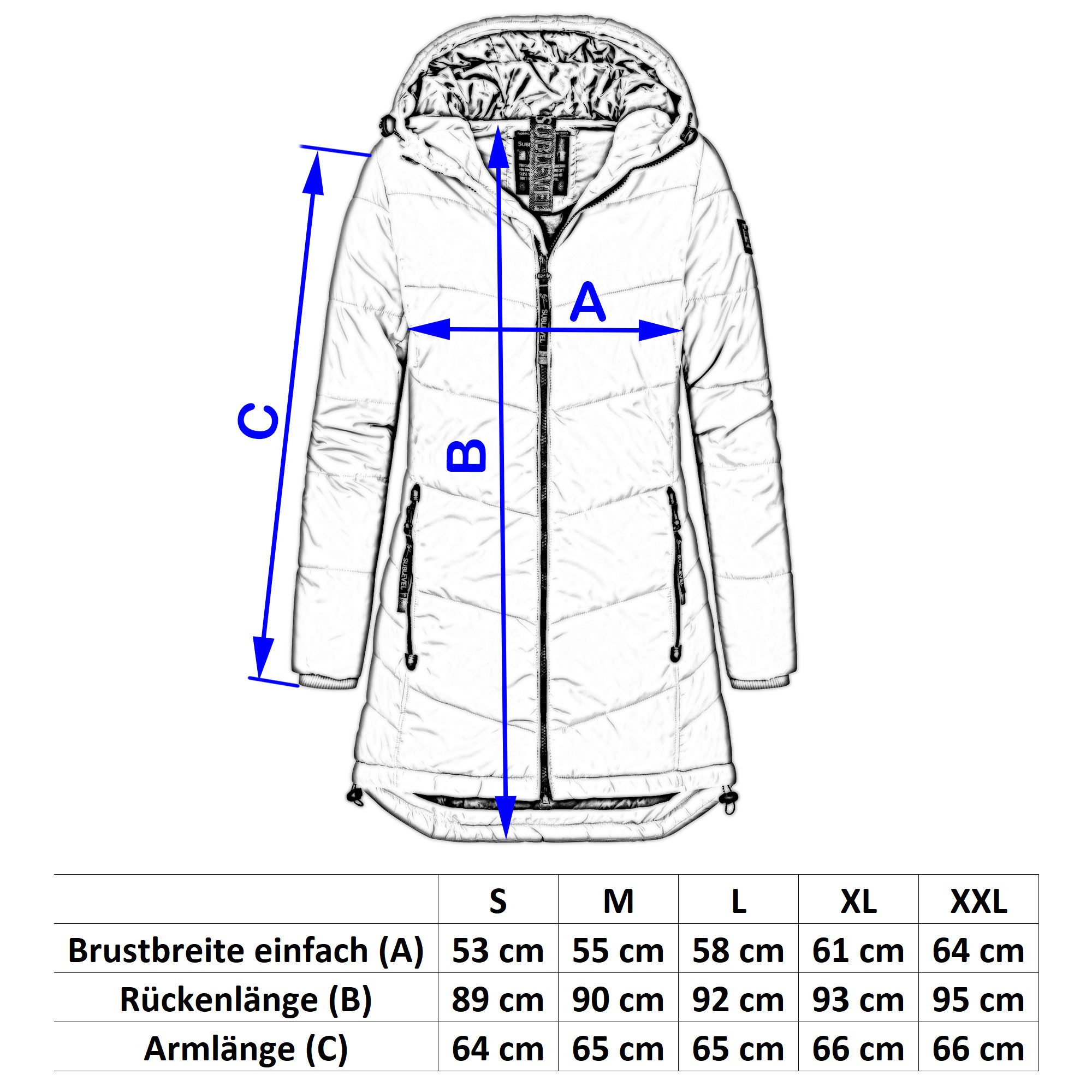 SUBLEVEL Steppjacke Damen Mantel mit Kapuze lange Winter Jacke Parka Stehkragen, Kapuze, flauschig, kuschelig, warm, Outdoor, Mantel