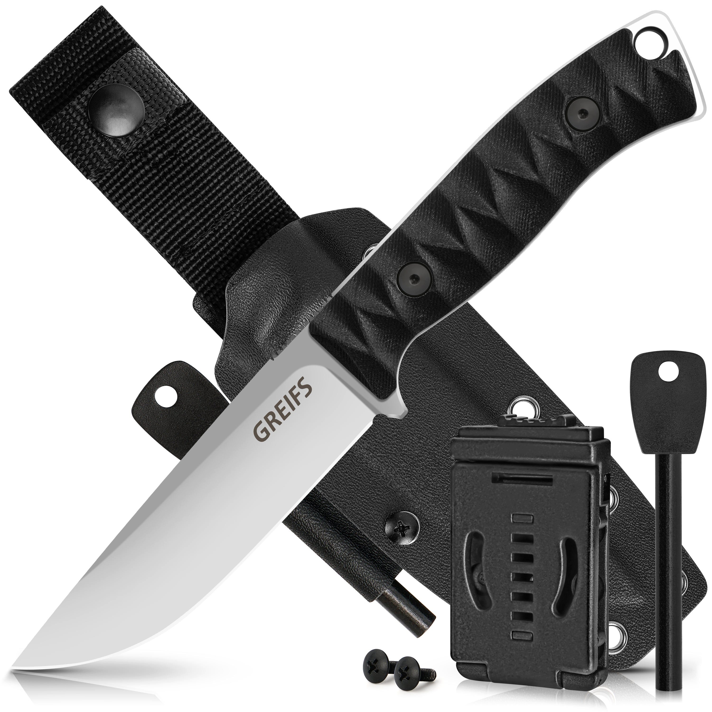 GREIFS Universalmesser RANGER Outdoor-Messer aus D2 Stahl mit Kydex Holster und Feuerstahl