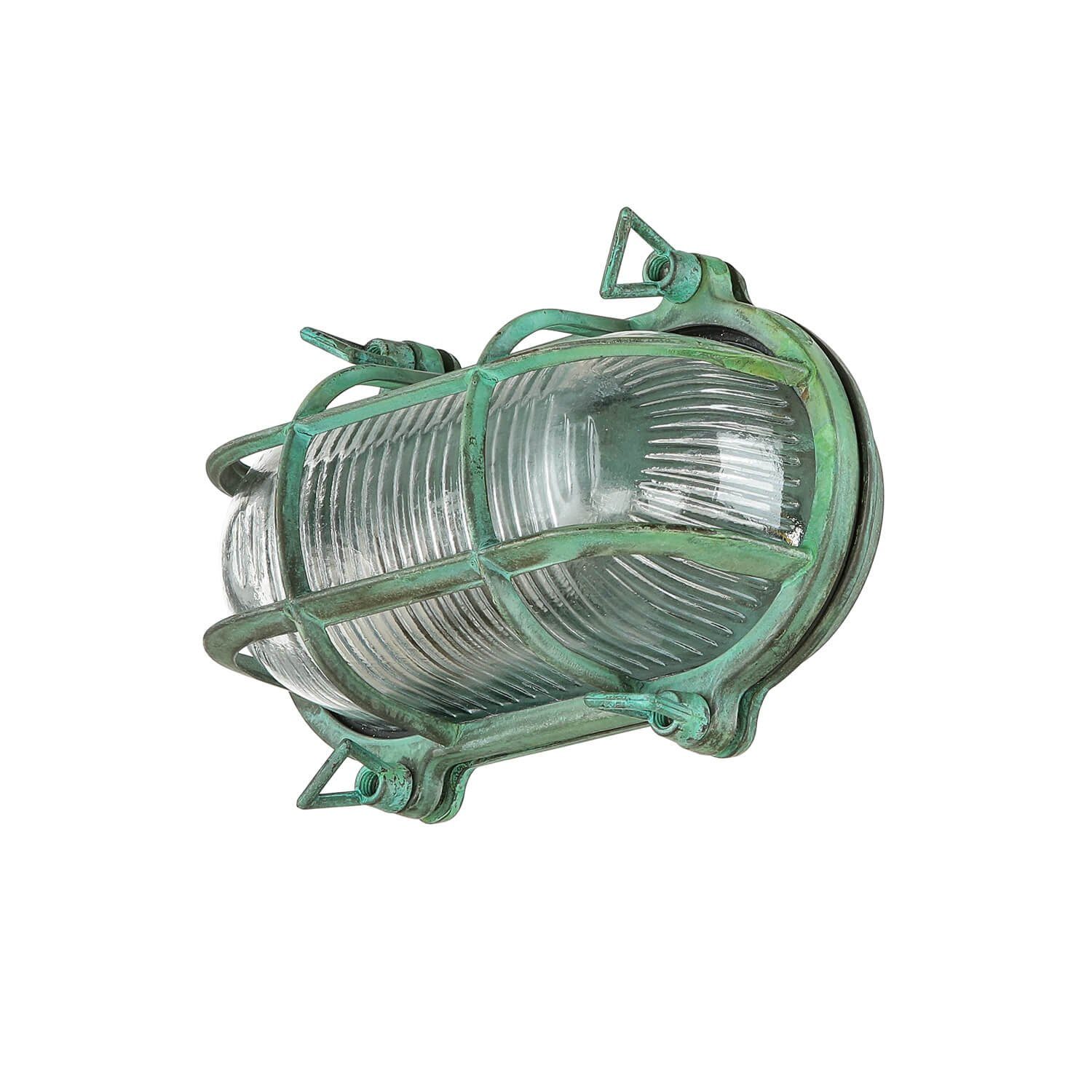 Licht-Erlebnisse Außen-Wandleuchte SKIATHOS, ohne Leuchtmittel, Grün aus Messing Glas B: 21 cm E27 IP64 rostfrei Maritim Garten Haus
