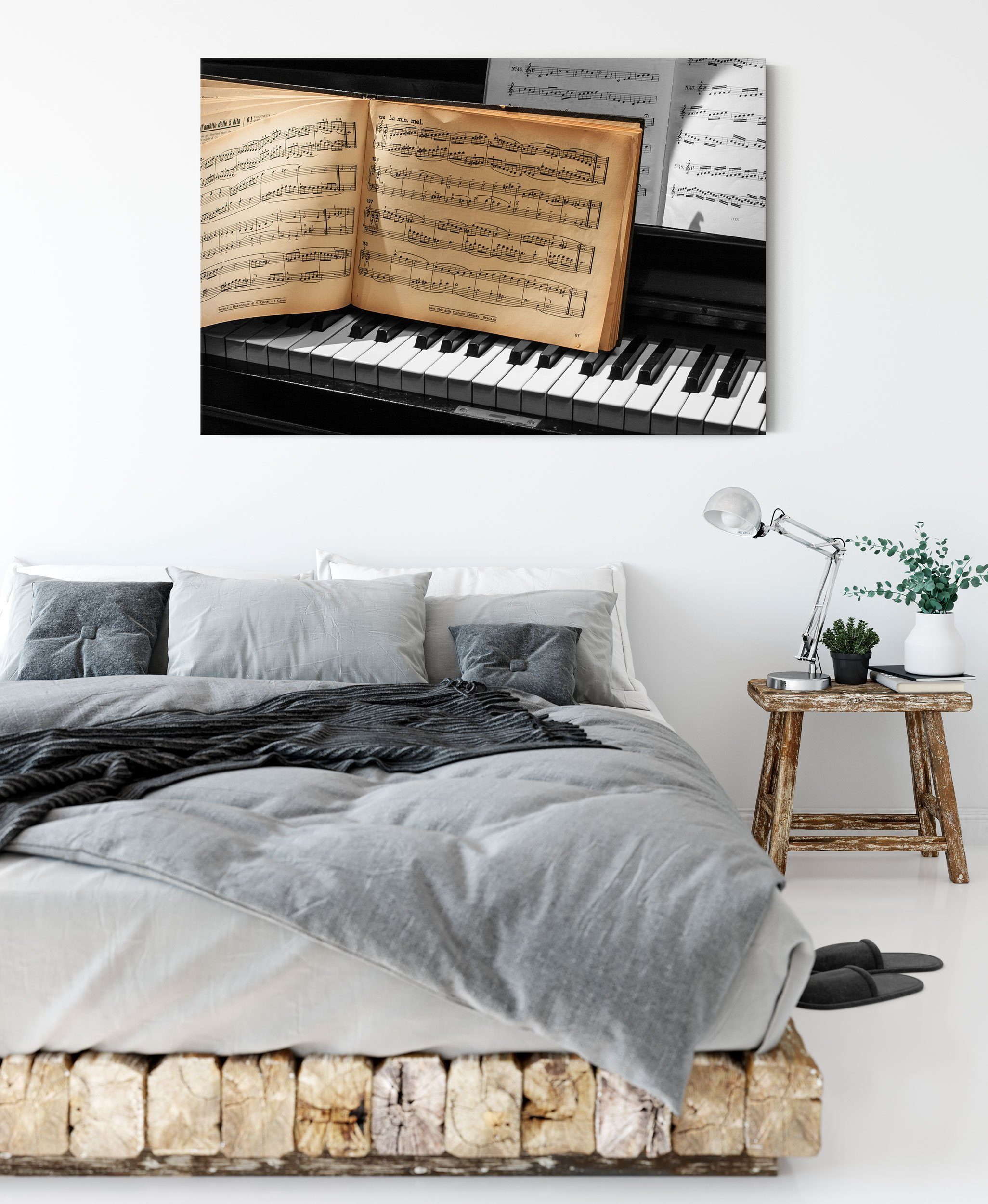 Pixxprint Leinwandbild auf Leinwandbild St), Zackenaufhänger (1 Notenbuch fertig Piano bespannt, Piano, auf inkl. Notenbuch